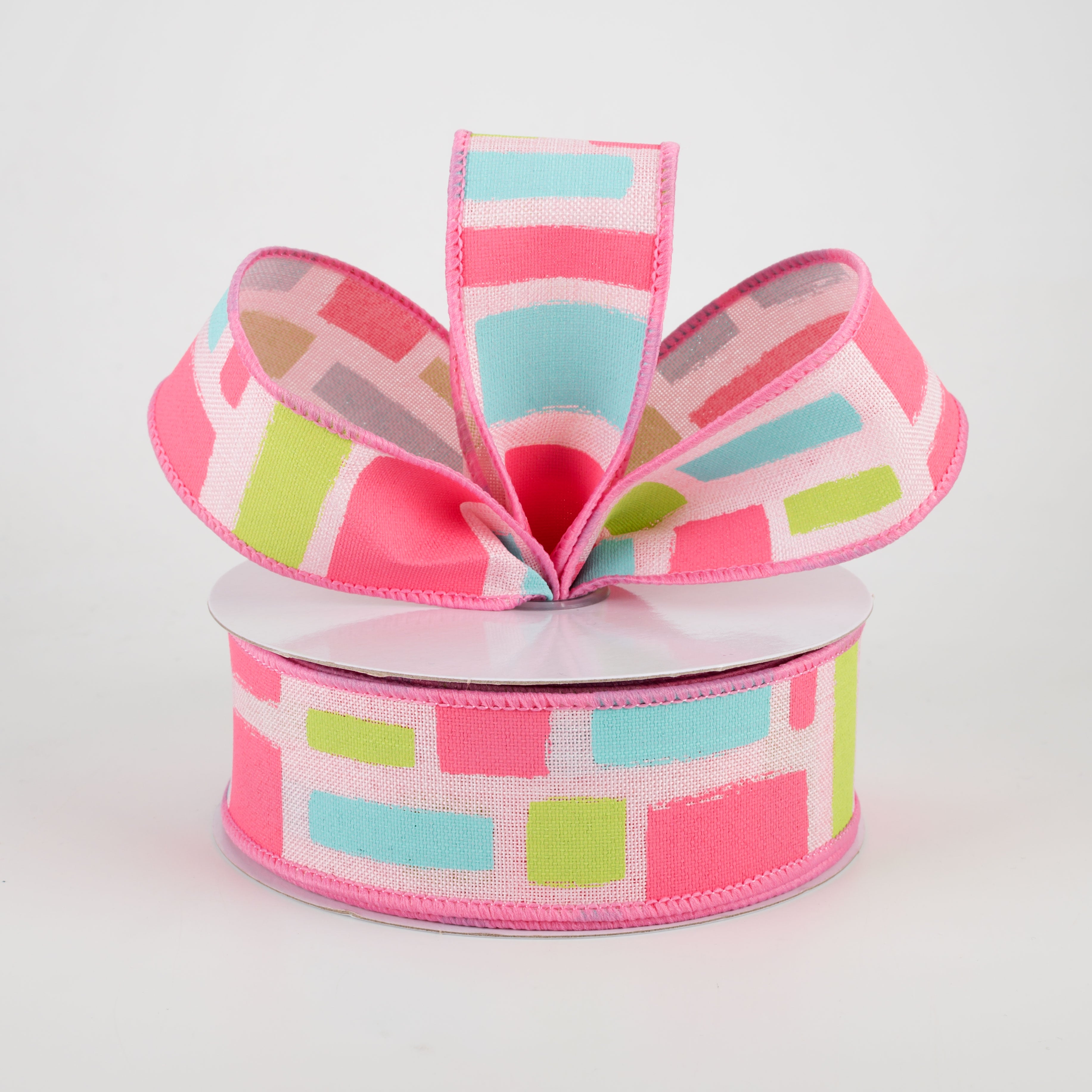 1.5" Bold Brush Strokes Ribbon: Pale Pink, Pink, Teal, Light Green (10 Yards) Lifestyle Photo