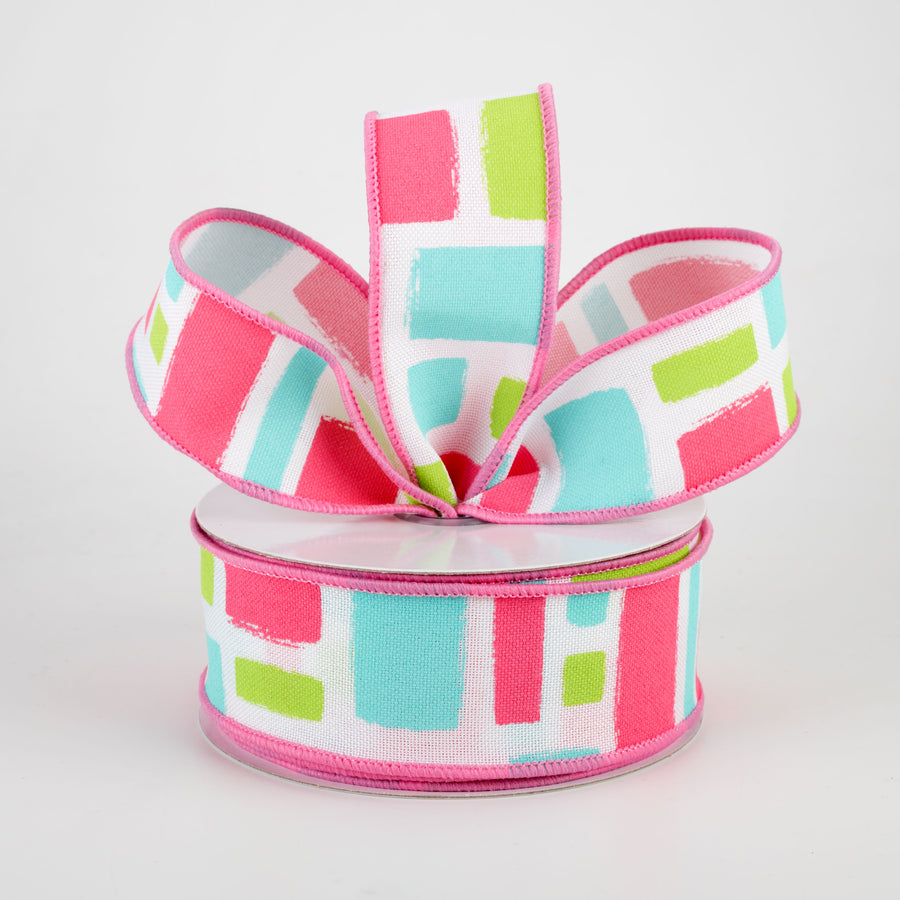 1.5" Bold Brush Strokes Ribbon: White, Pink, Teal, Light Green (10 Yards) Lifestyle Photo