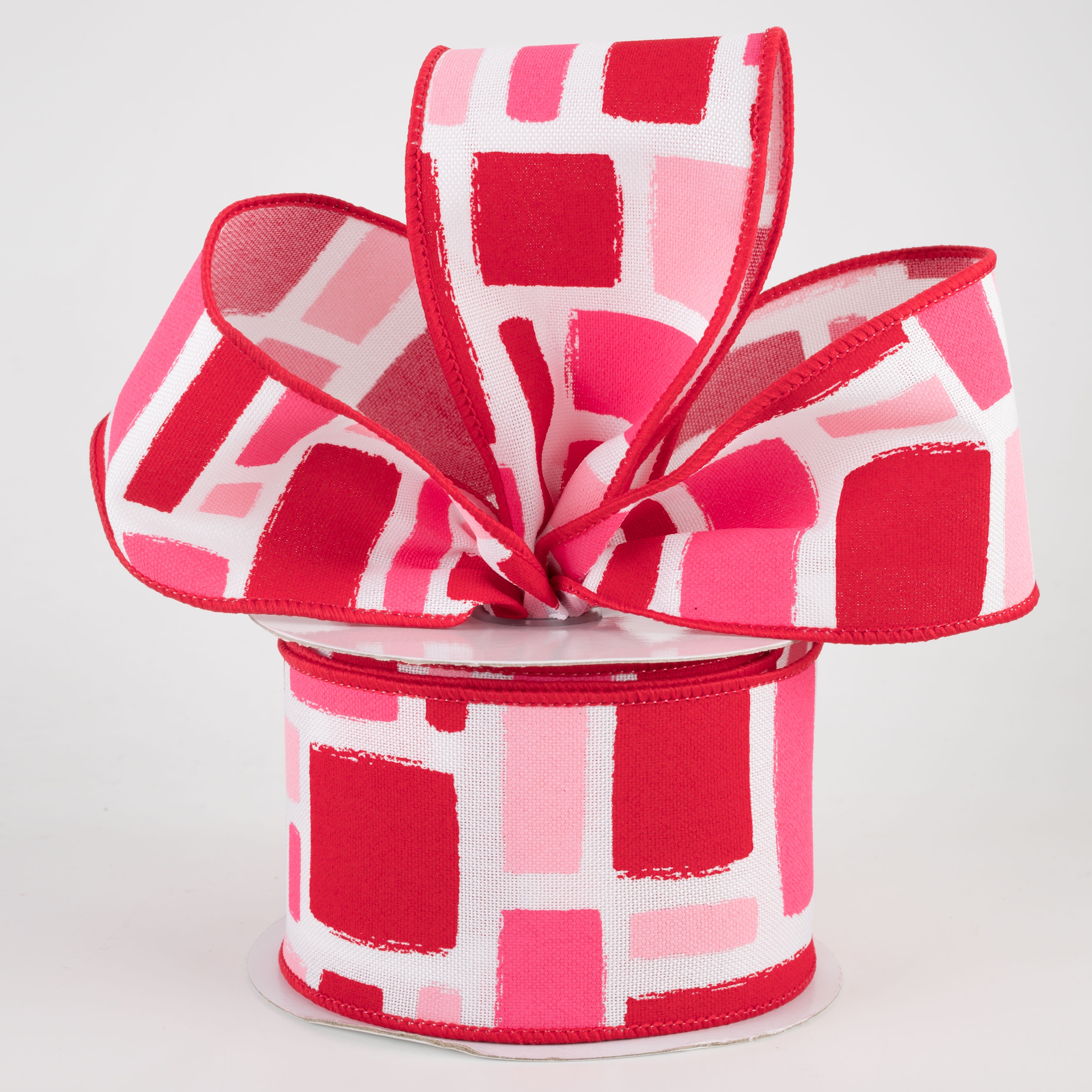 2.5" Bold Brush Strokes Ribbon: White, Red, Hot Pink, Light Pink (10 Yards) Lifestyle Photo
