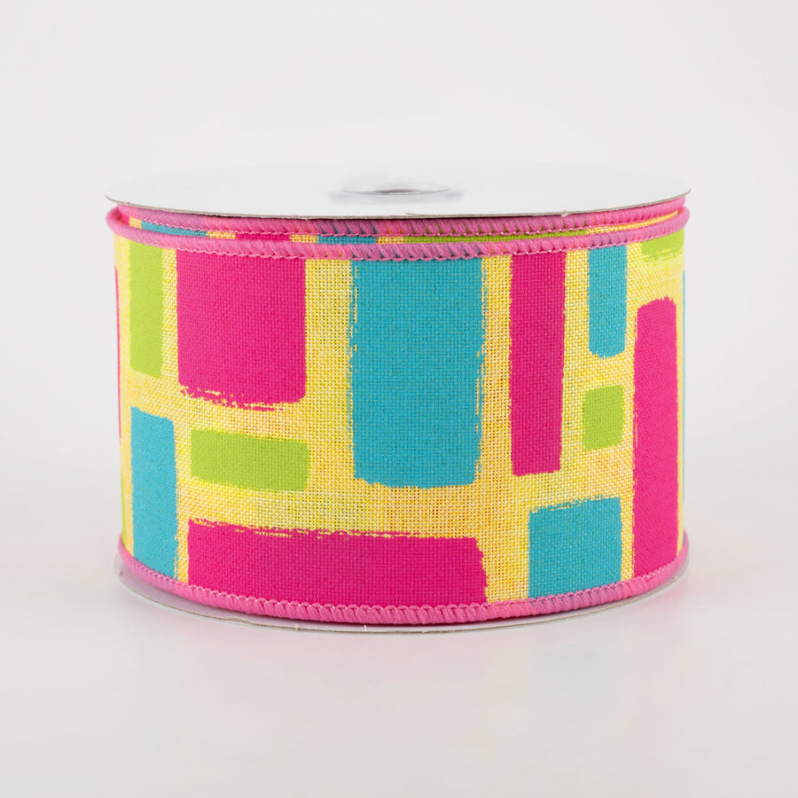 2.5" Bold Brush Strokes Ribbon: Yellow, Fuchsia, Turquoise, Lime (10 Yards)