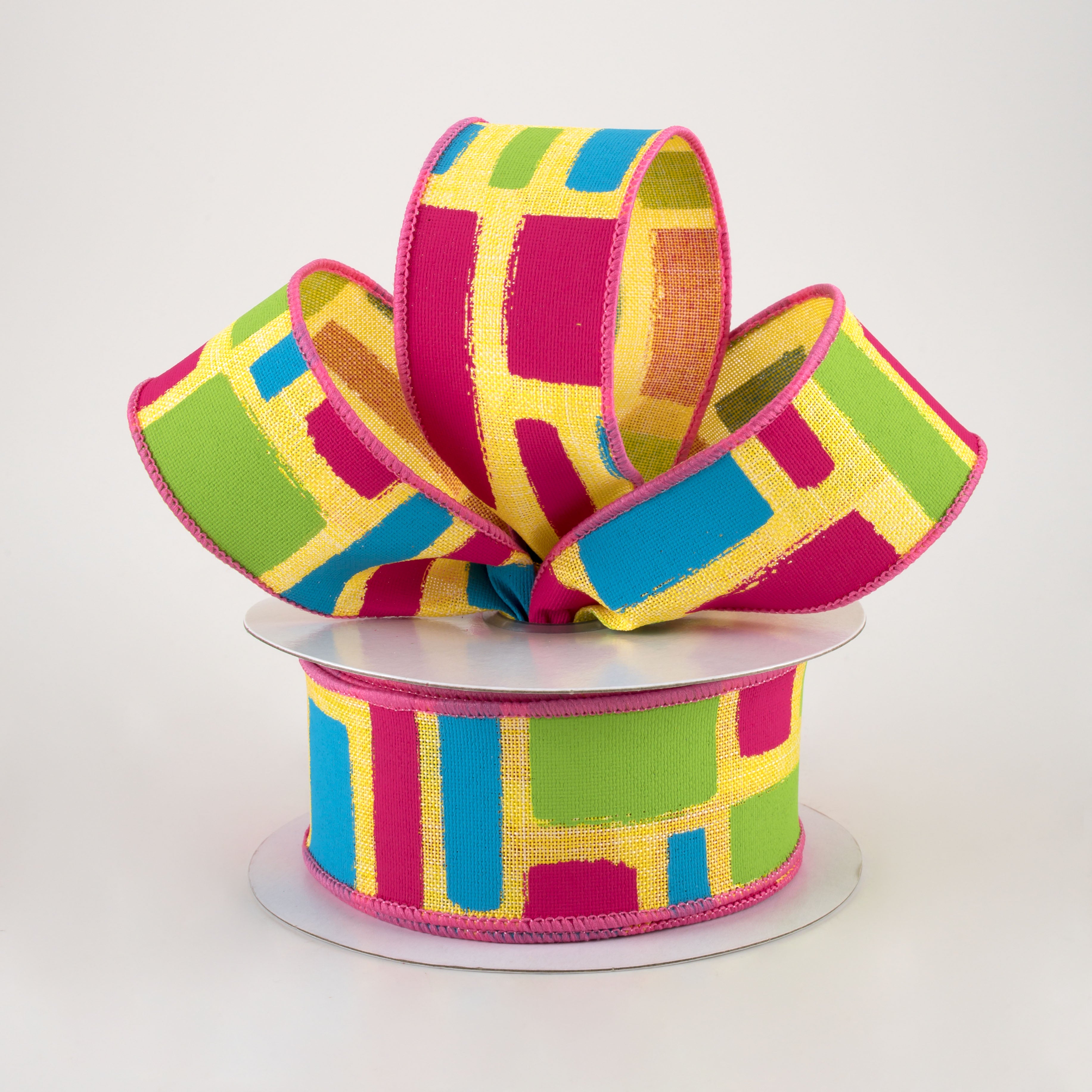 1.5" Bold Brush Strokes Ribbon: Yellow, Fuchsia, Turquoise, Lime (10 Yards) Lifestyle Photo