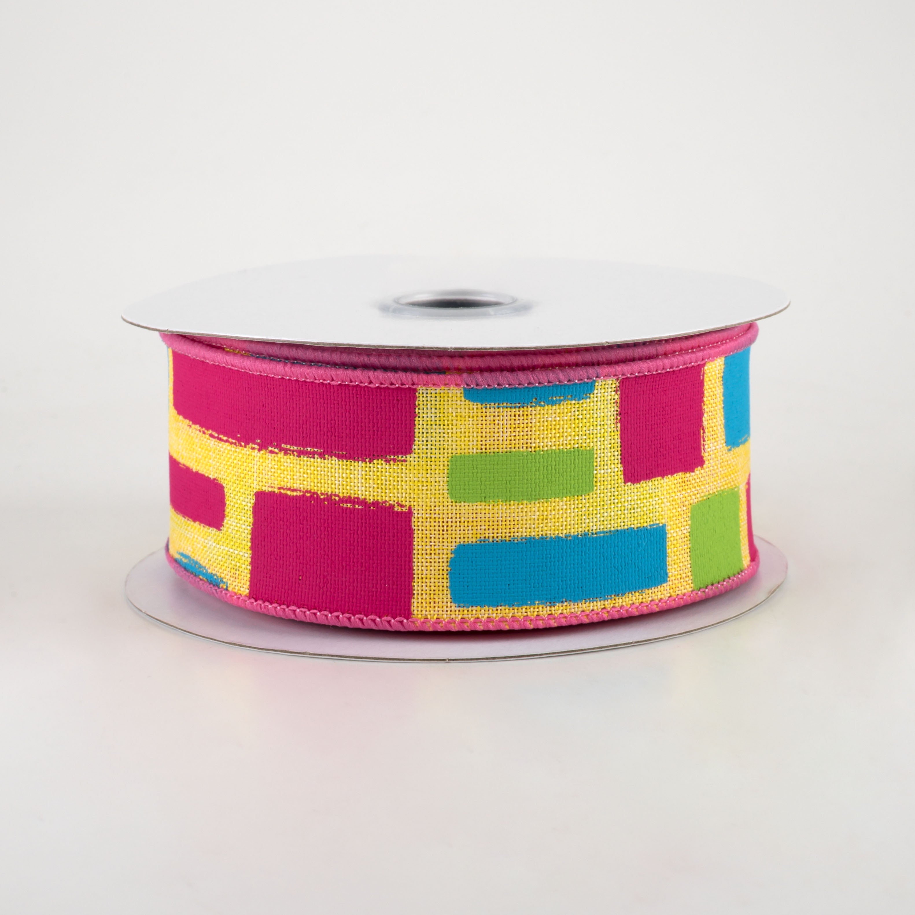1.5" Bold Brush Strokes Ribbon: Yellow, Fuchsia, Turquoise, Lime (10 Yards)