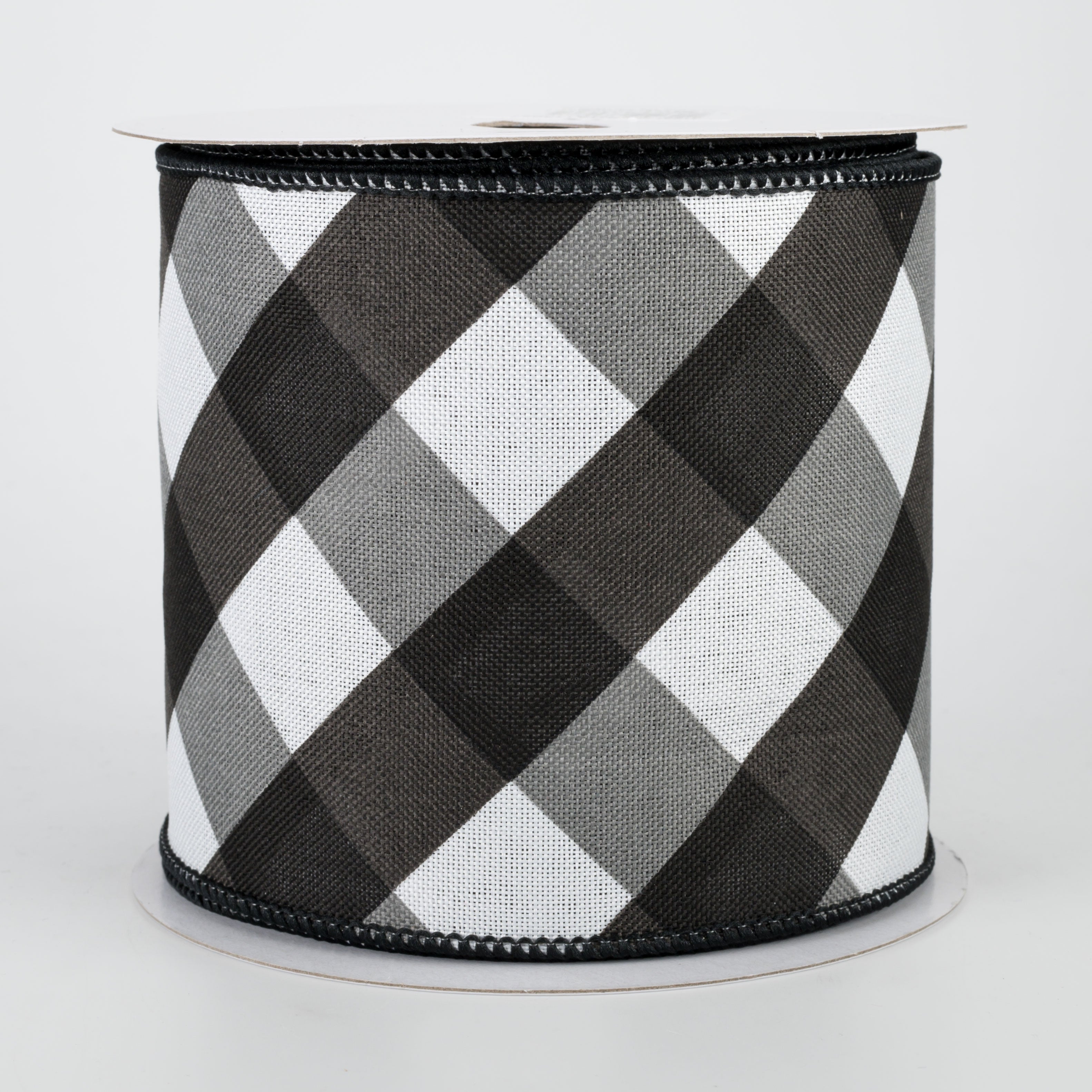 4" Bold Check Basketweave Ribbon: Black & White (10 Yards)