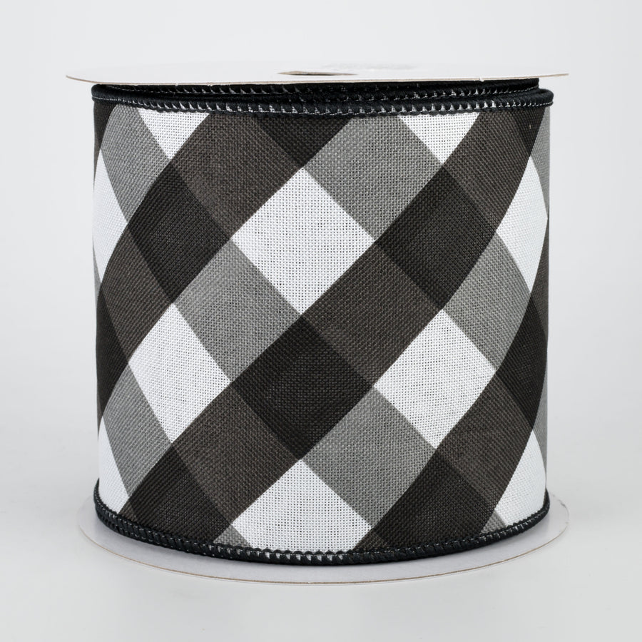 4" Bold Check Basketweave Ribbon: Black & White (10 Yards)