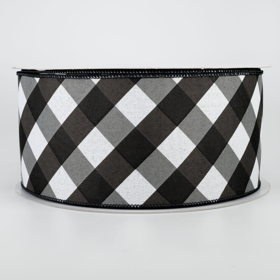 4" Bold Check Basketweave Ribbon: Black & White (50 Yards)