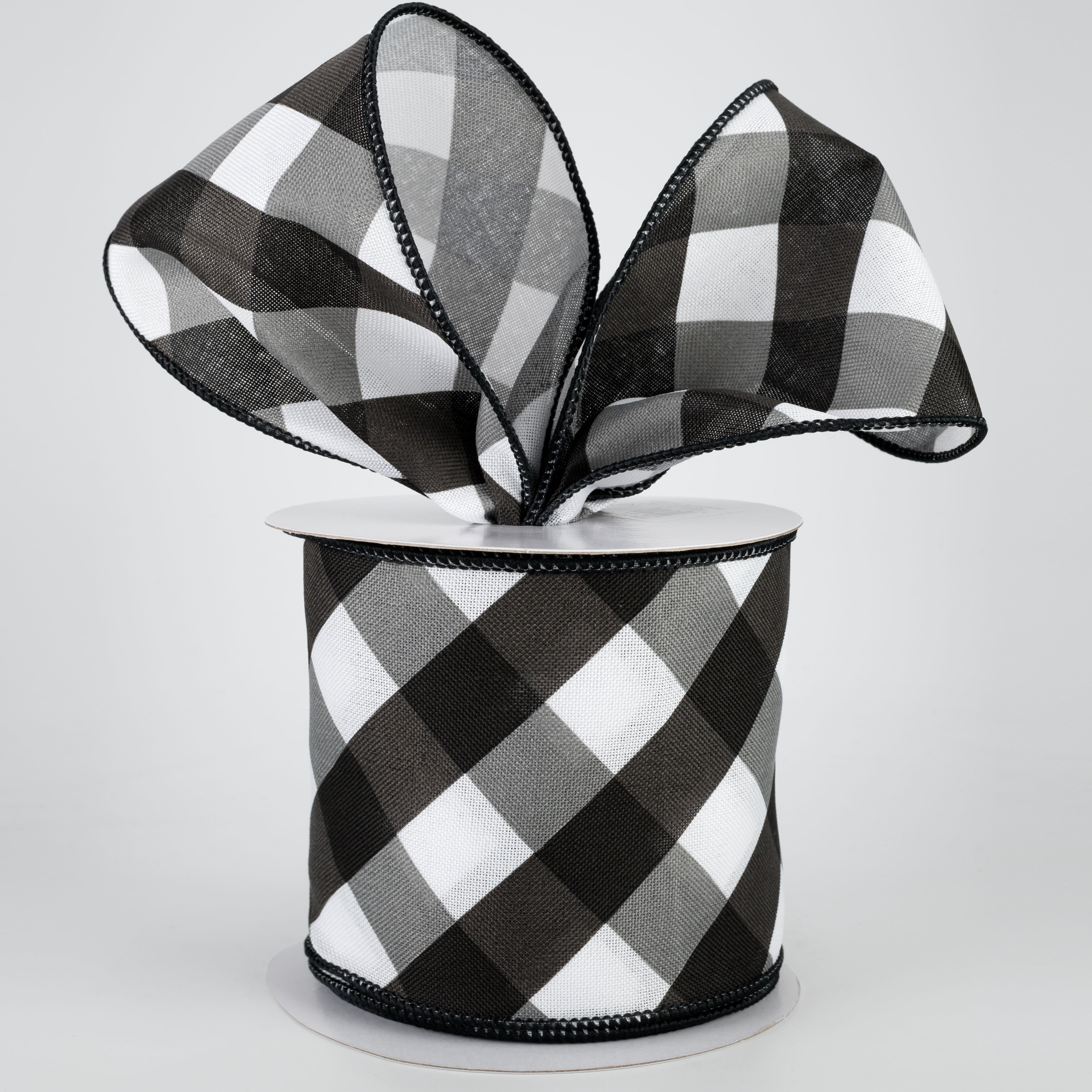 4" Bold Check Basketweave Ribbon: Black & White (10 Yards) Lifestyle Photo
