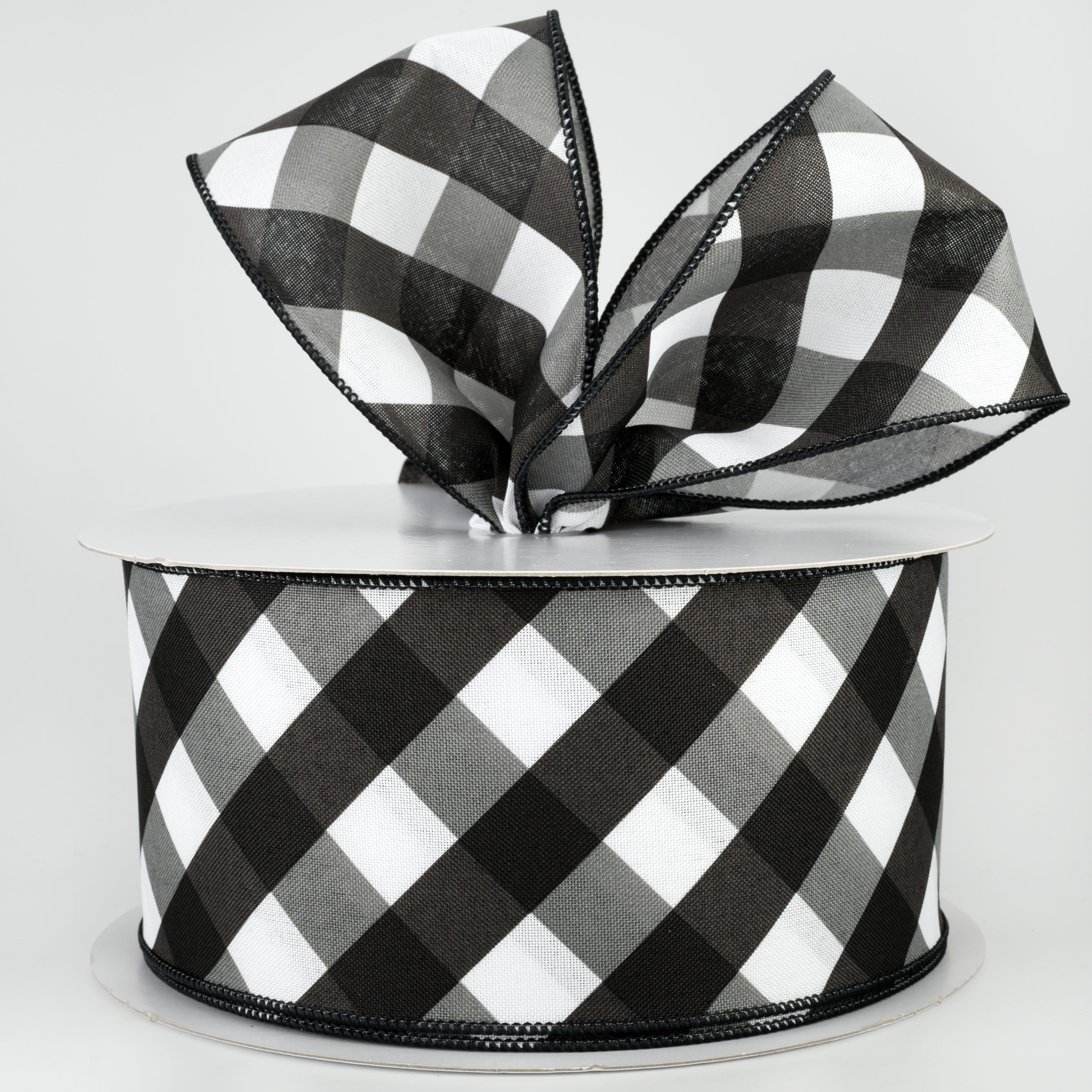 4" Bold Check Basketweave Ribbon: Black & White (50 Yards) Lifestyle Photo