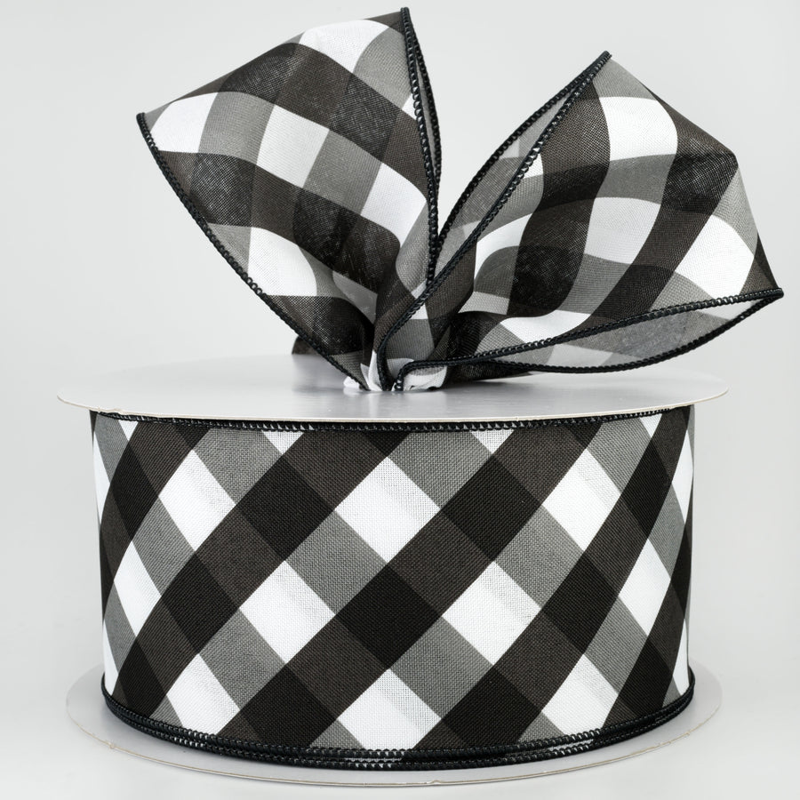 4" Bold Check Basketweave Ribbon: Black & White (50 Yards) Lifestyle Photo