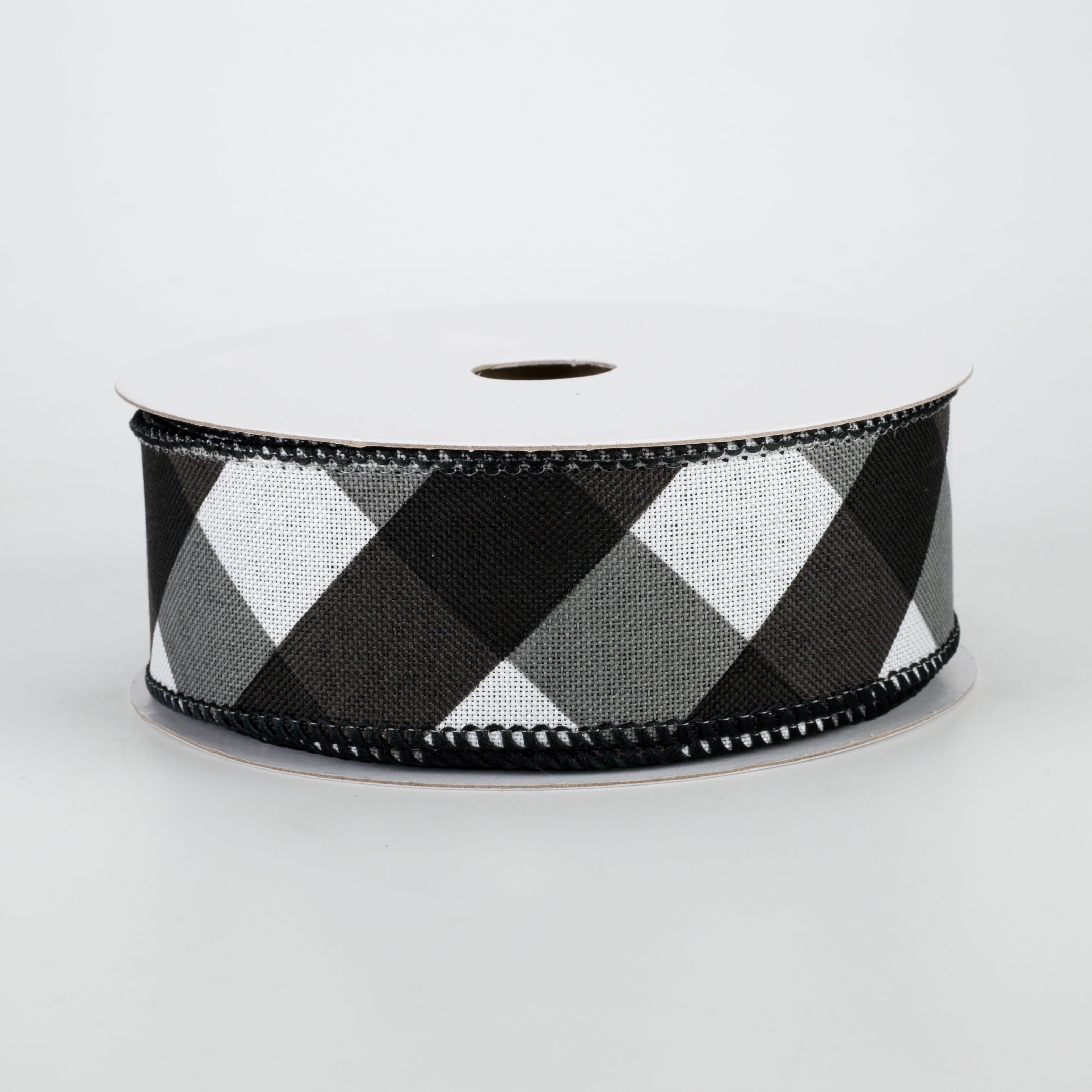 1.5" Bold Check Basketweave Ribbon: Black & White (10 Yards)