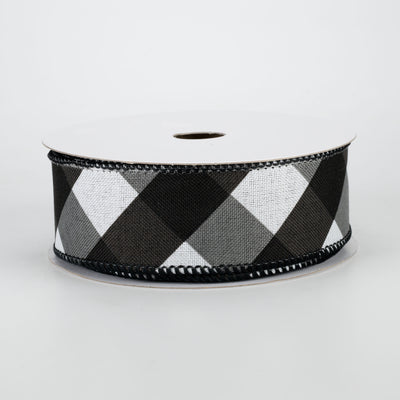1.5" Bold Check Basketweave Ribbon: Black & White (10 Yards)