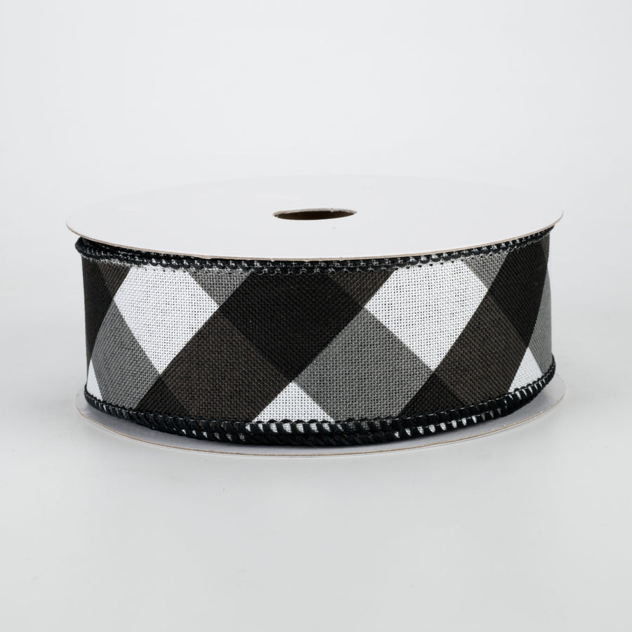 1.5" Bold Check Basketweave Ribbon: Black & White (10 Yards)