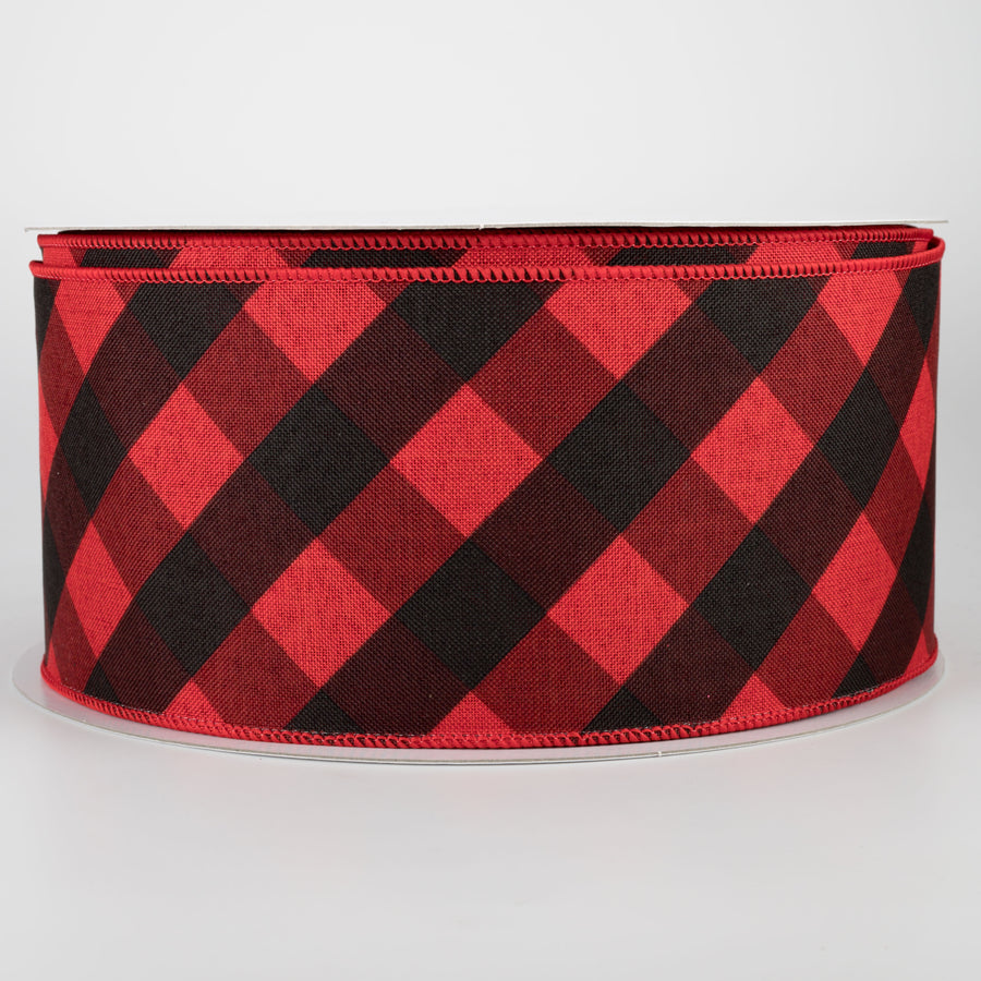 4" Bold Check Basketweave Ribbon: Red & Black (50 Yards)