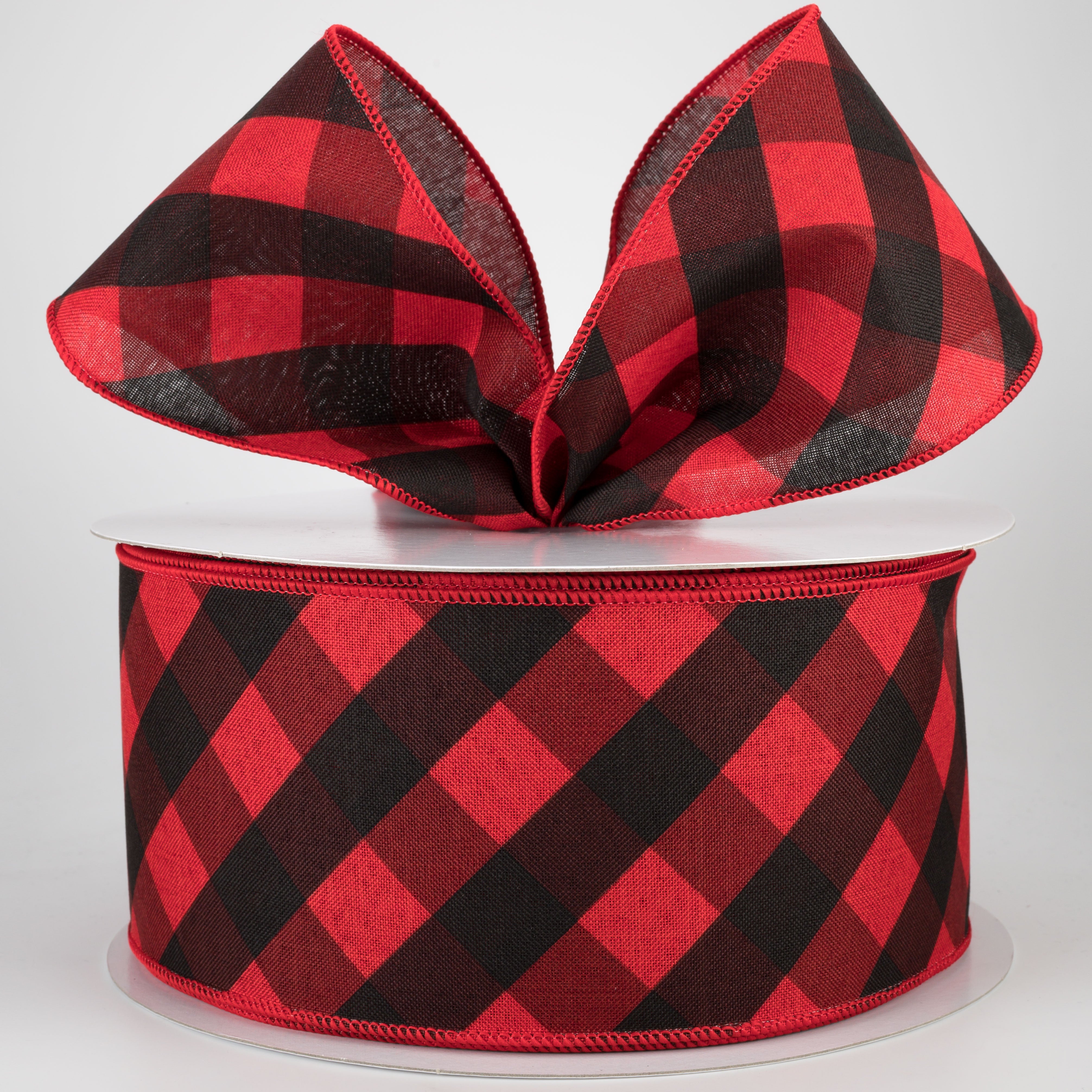 4" Bold Check Basketweave Ribbon: Red & Black (50 Yards) Lifestyle Photo
