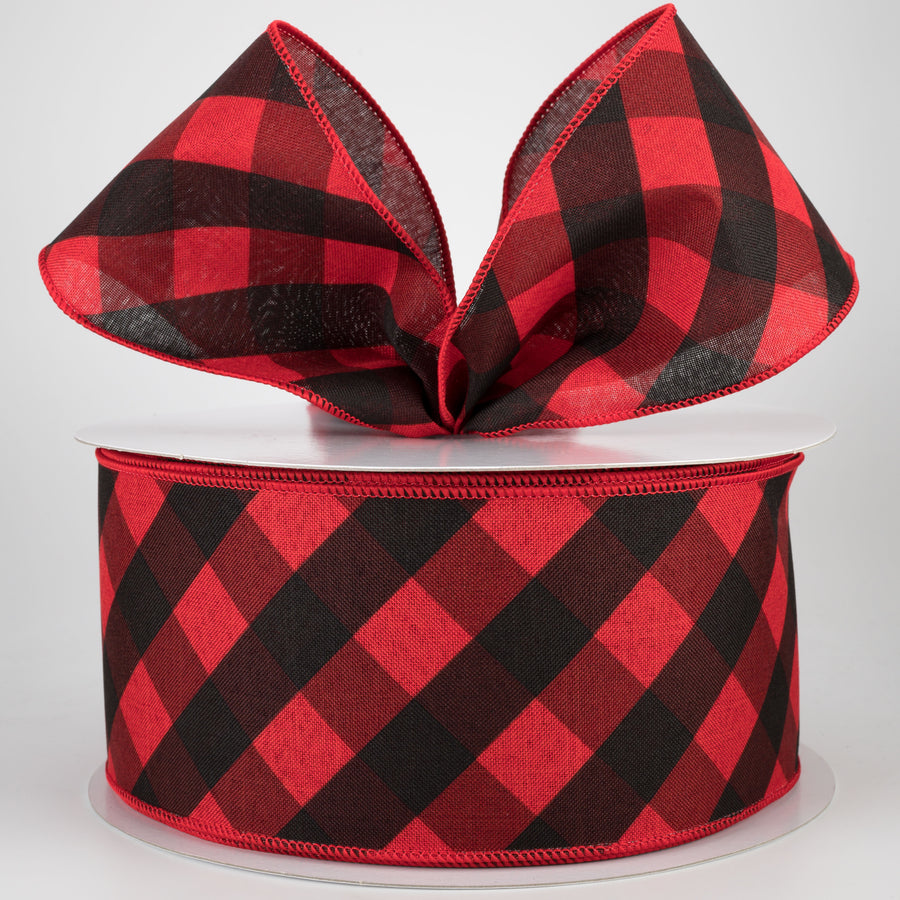 4" Bold Check Basketweave Ribbon: Red & Black (50 Yards) Lifestyle Photo