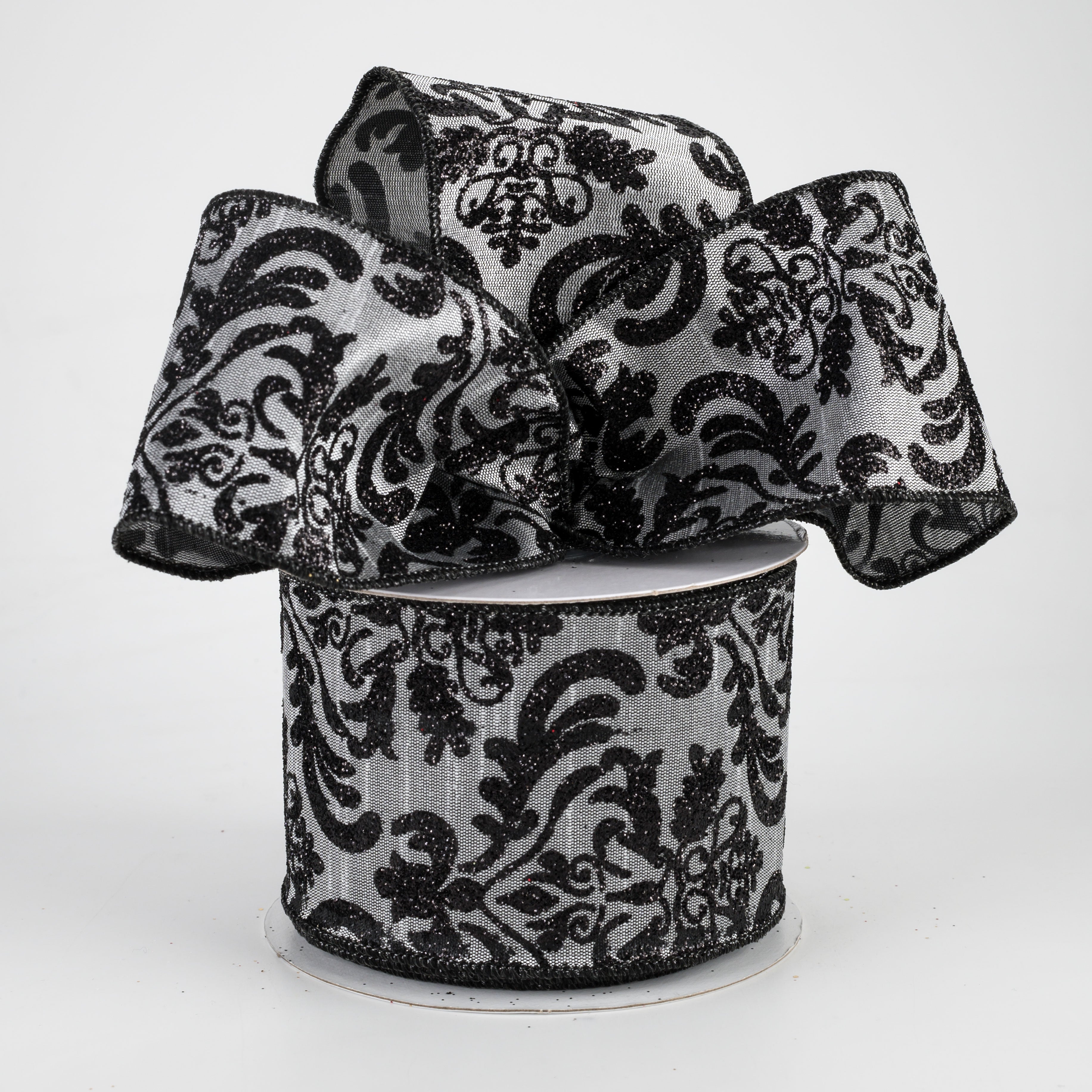 2.5" Bold Damask Dupioni Ribbon: Grey & Black (10 Yards) Lifestyle Photo