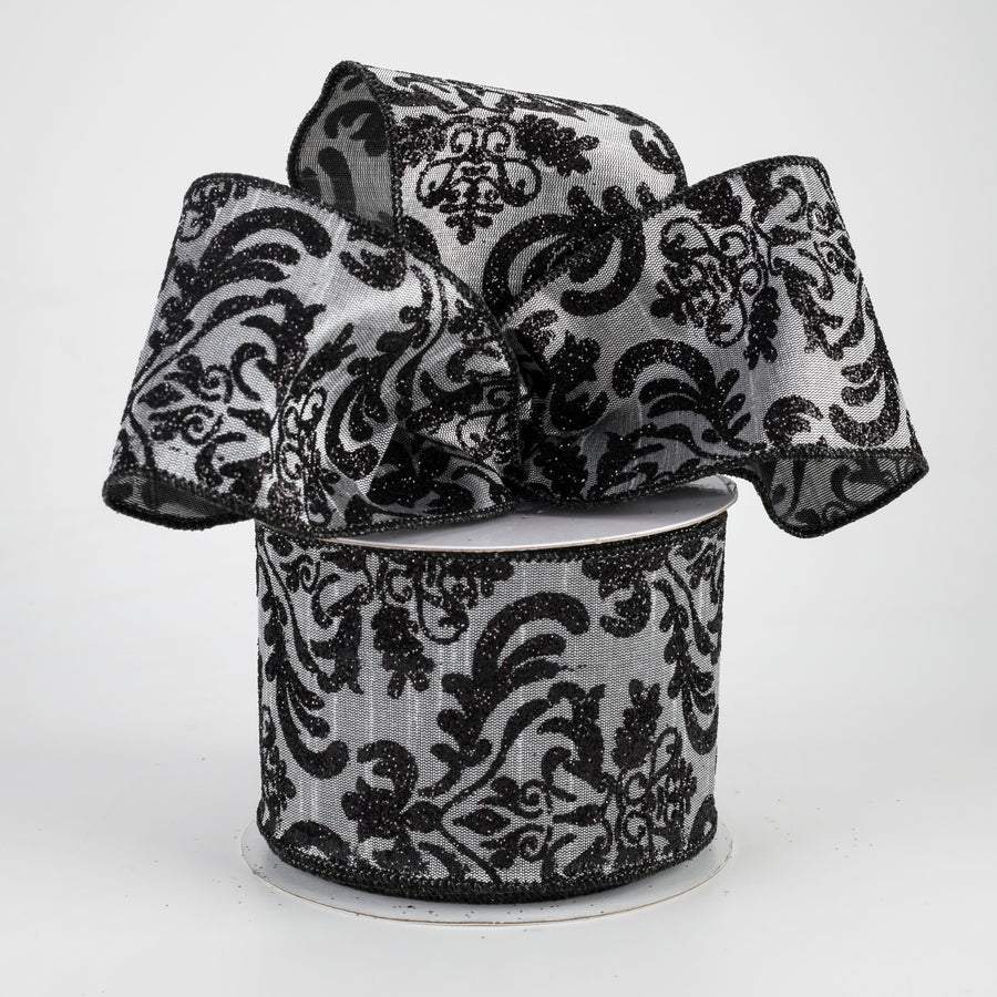 2.5" Bold Damask Dupioni Ribbon: Grey & Black (10 Yards) Lifestyle Photo