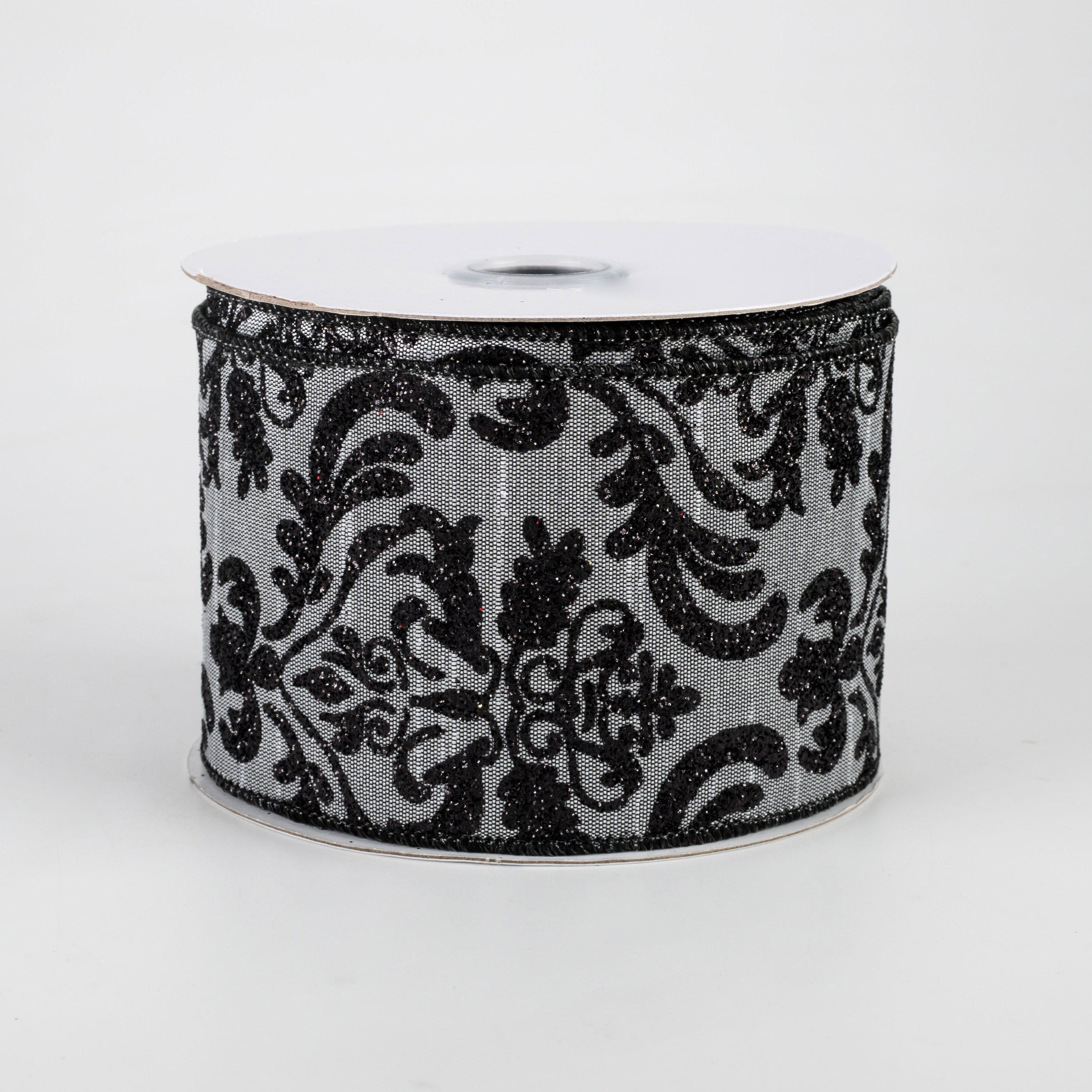 2.5" Bold Damask Dupioni Ribbon: Grey & Black (10 Yards)