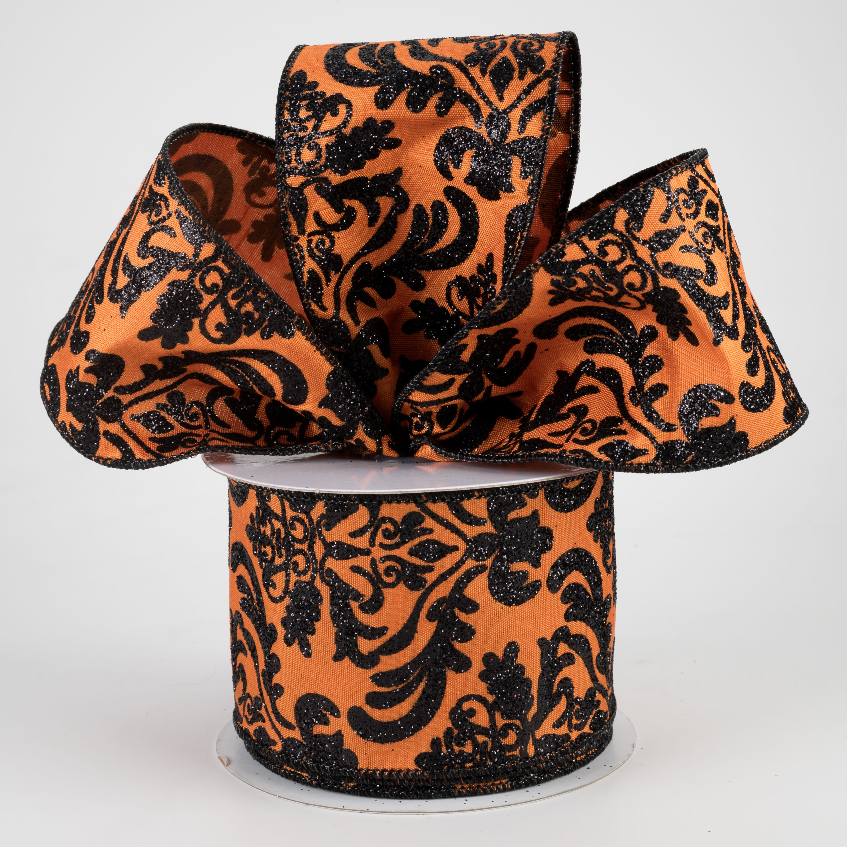 2.5" Bold Damask Dupioni Ribbon: Orange & Black (10 Yards) Lifestyle Photo