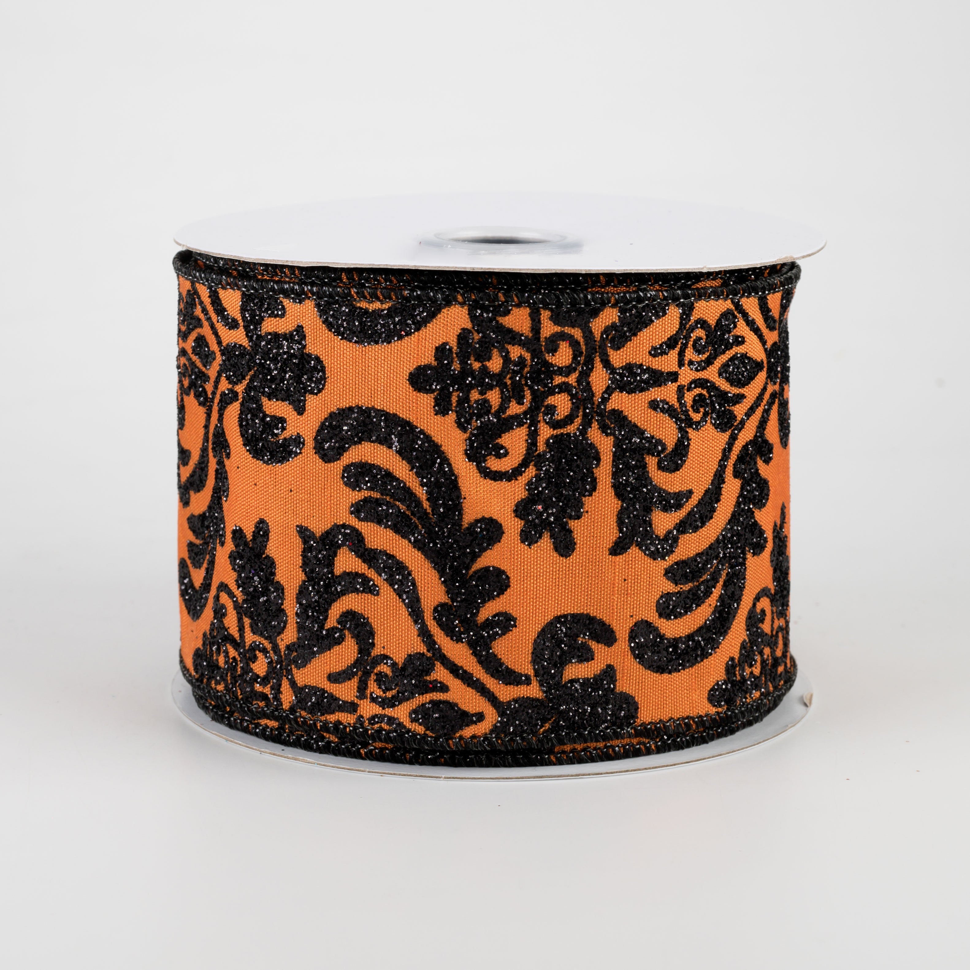 2.5" Bold Damask Dupioni Ribbon: Orange & Black (10 Yards)