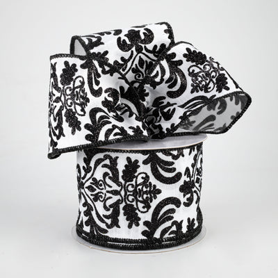 2.5" Bold Damask Dupioni Ribbon: White & Black (10 Yards) Lifestyle Photo