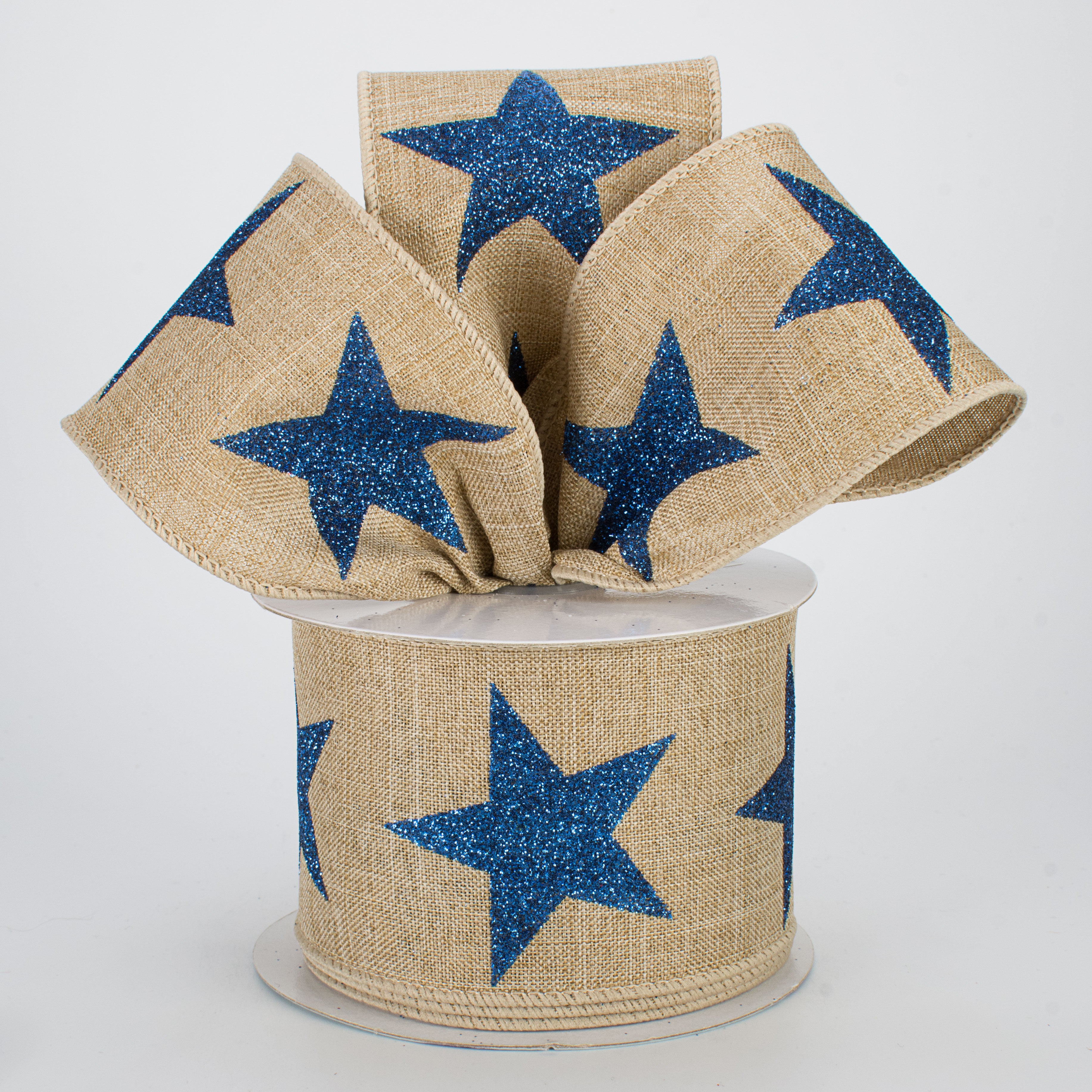 2.5" Bold Glitter Star Ribbon: Beige & Navy (10 Yards) Lifestyle Photo