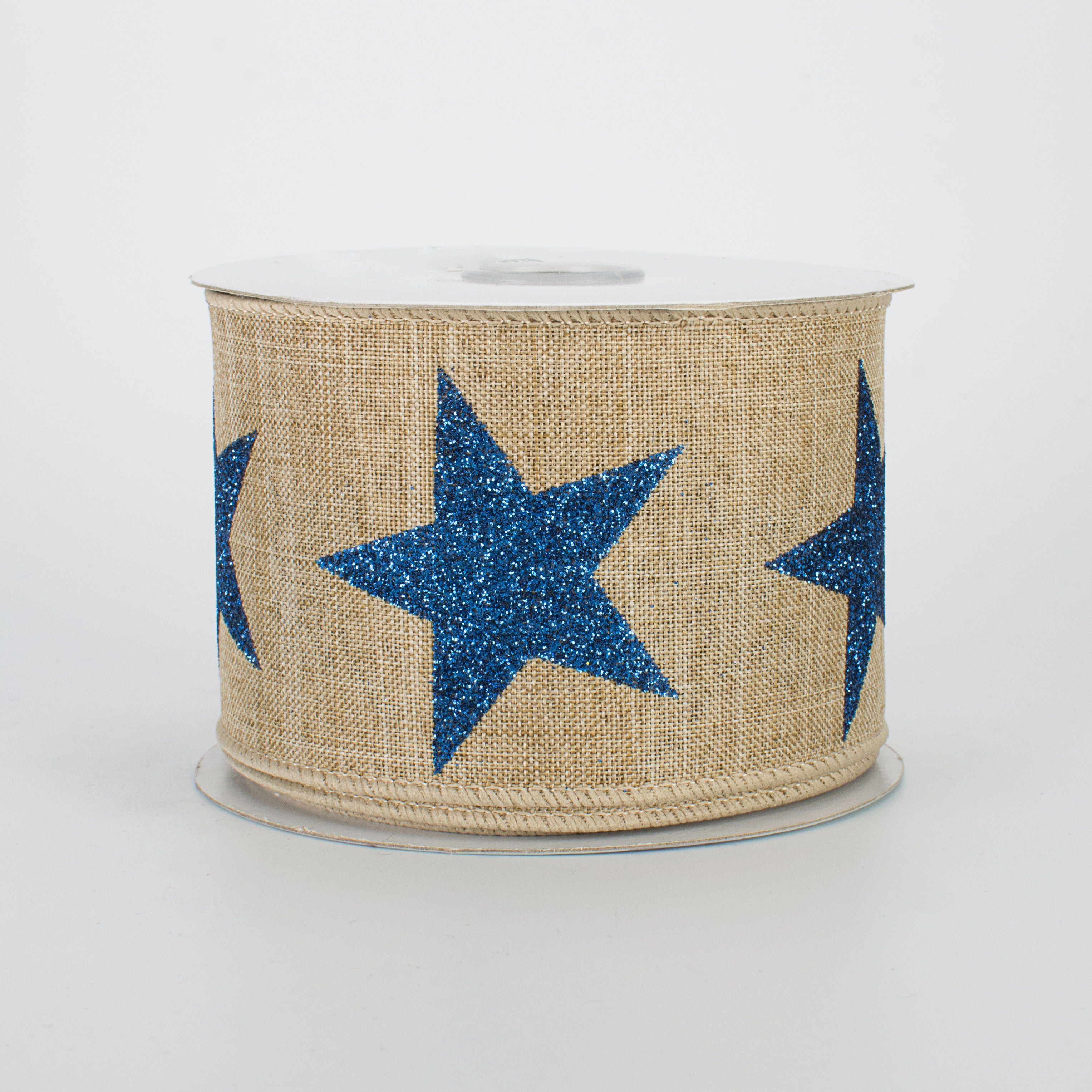2.5" Bold Glitter Star Ribbon: Beige & Navy (10 Yards)