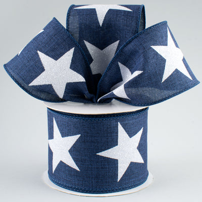 2.5" Bold Glitter Star Ribbon: Navy Blue & White (10 Yards) Lifestyle Photo