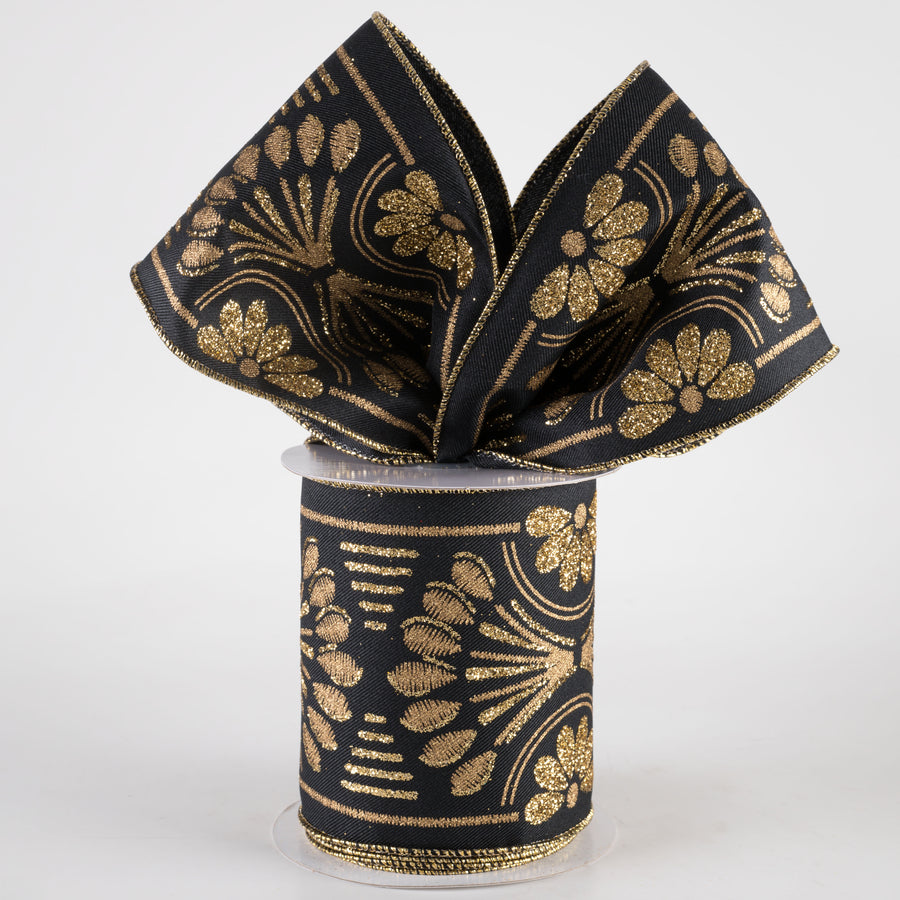 4" Bold Glittered Art Deco Ribbon: Black (10 Yards) Lifestyle Photo