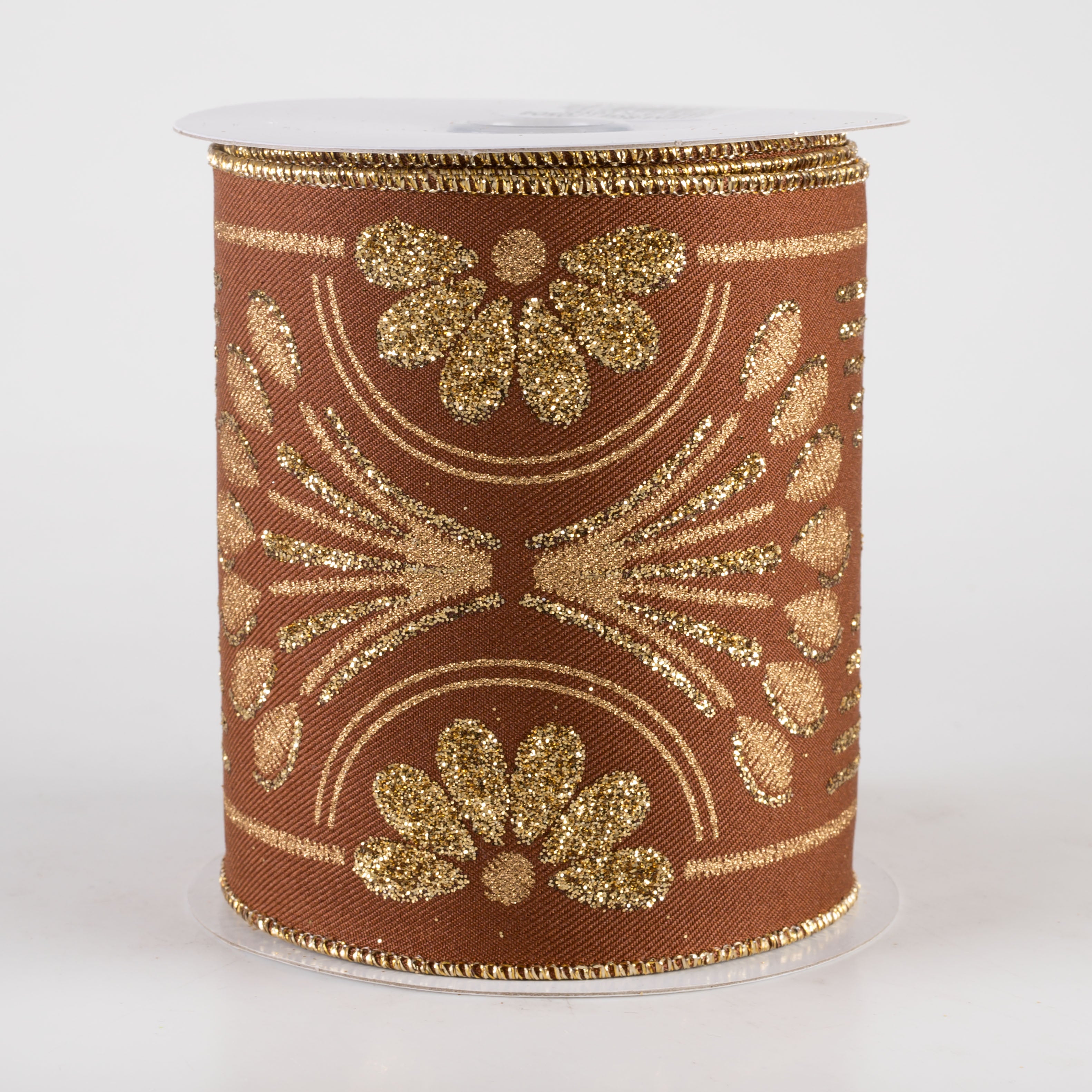 4" Bold Glittered Art Deco Ribbon: Brown (10 Yards)