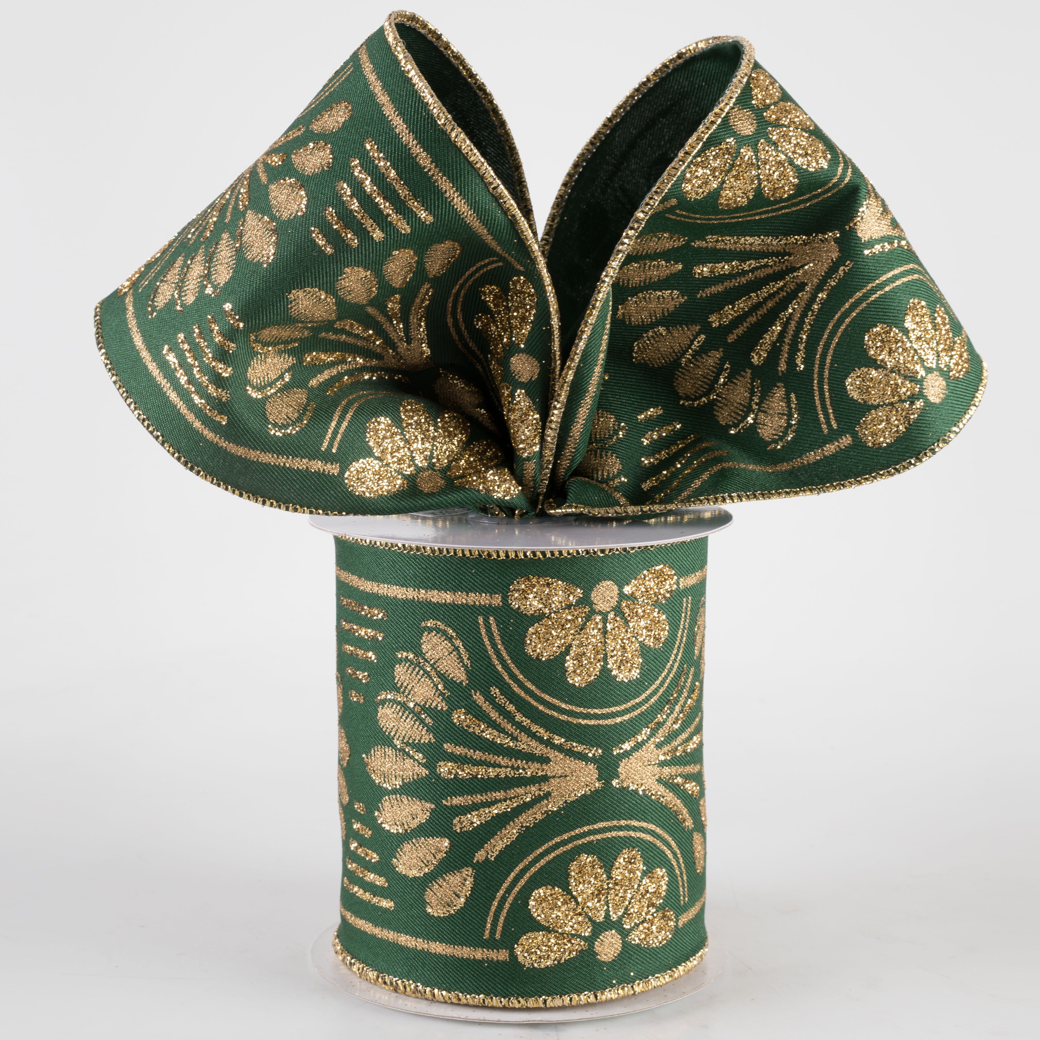 4" Bold Glittered Art Deco Ribbon: Hunter Green (10 Yards) Lifestyle Photo