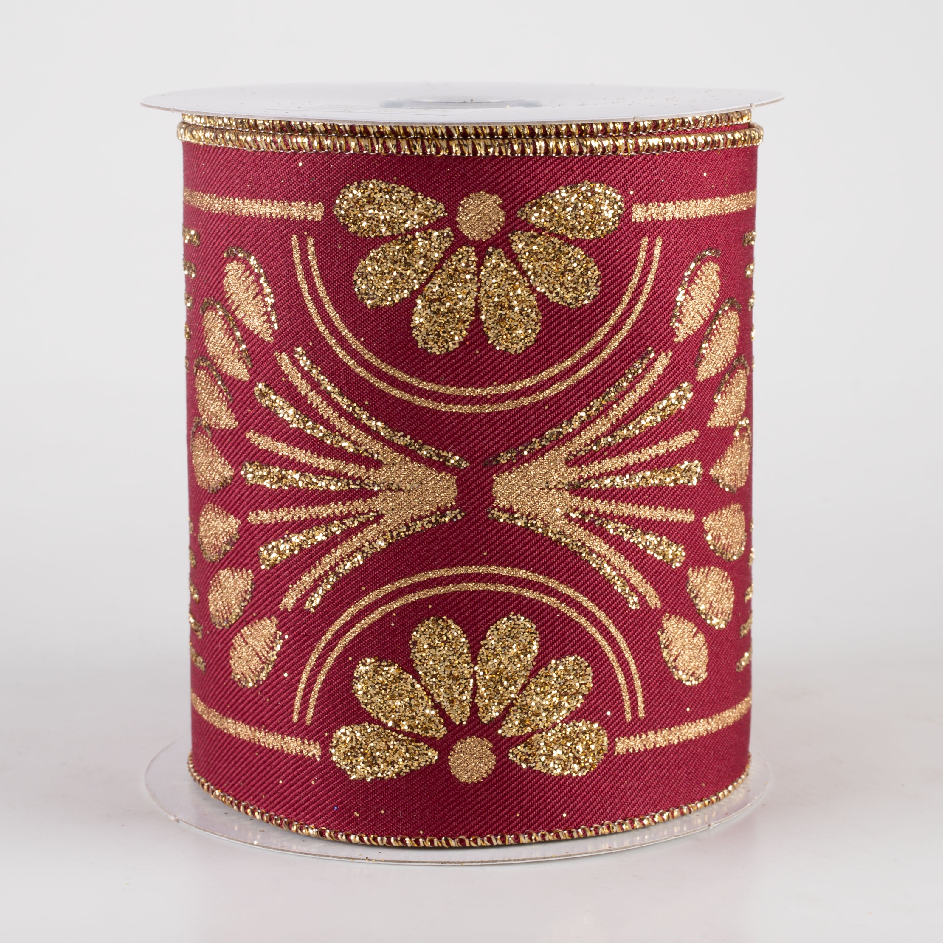 4" Bold Glittered Art Deco Ribbon: Wine Red