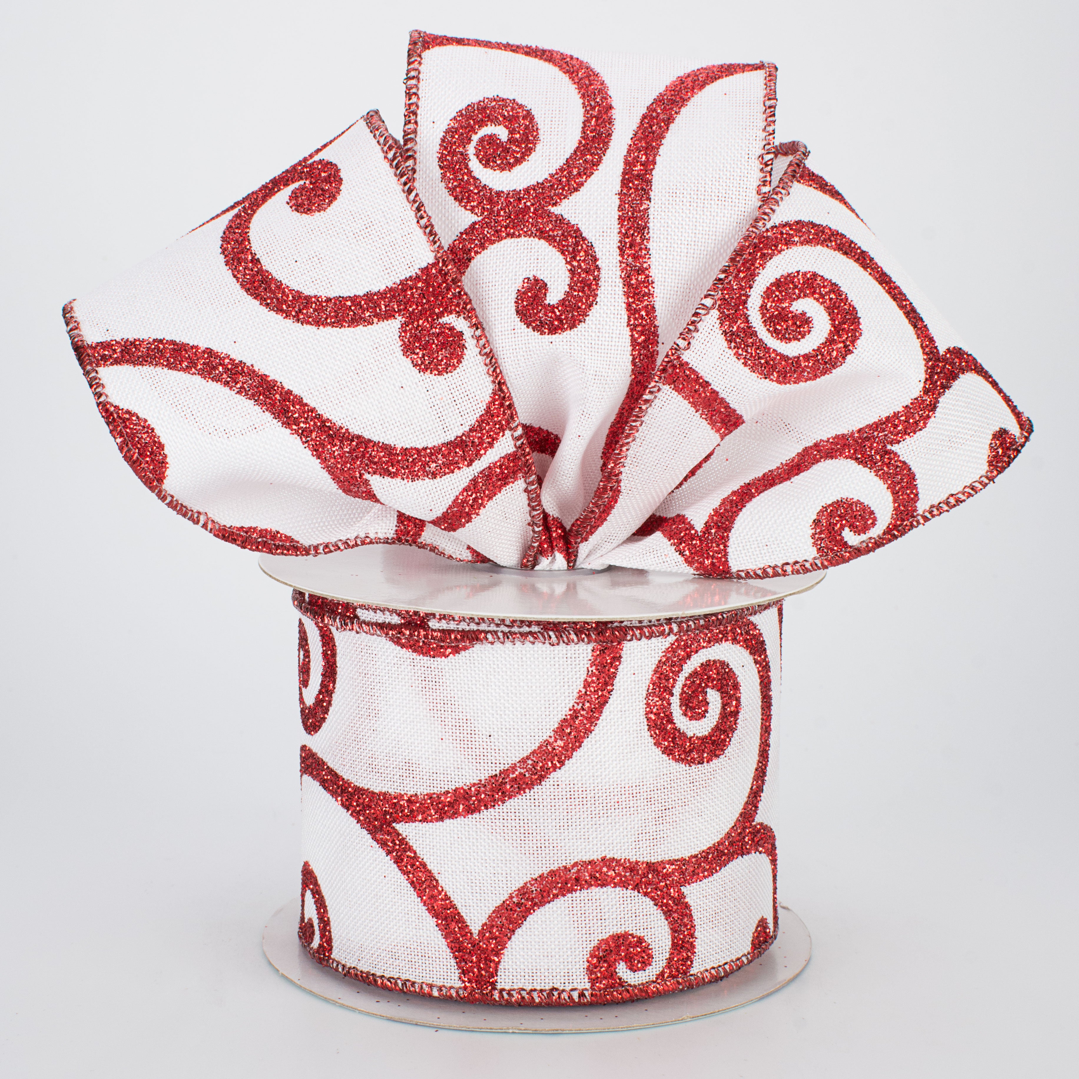 2.5" Bold Scroll Royal Canvas Ribbon: White & Red (10 Yards) Lifestyle Photo