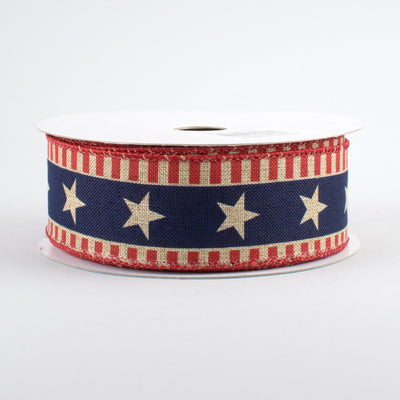 1.5" Bold Star & Stripes Ribbon: Beige (10 Yards)