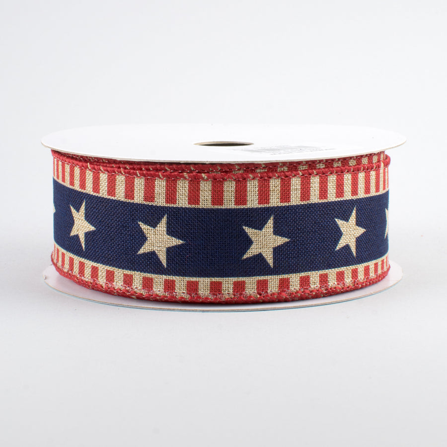 1.5" Bold Star & Stripes Ribbon: Beige (10 Yards)