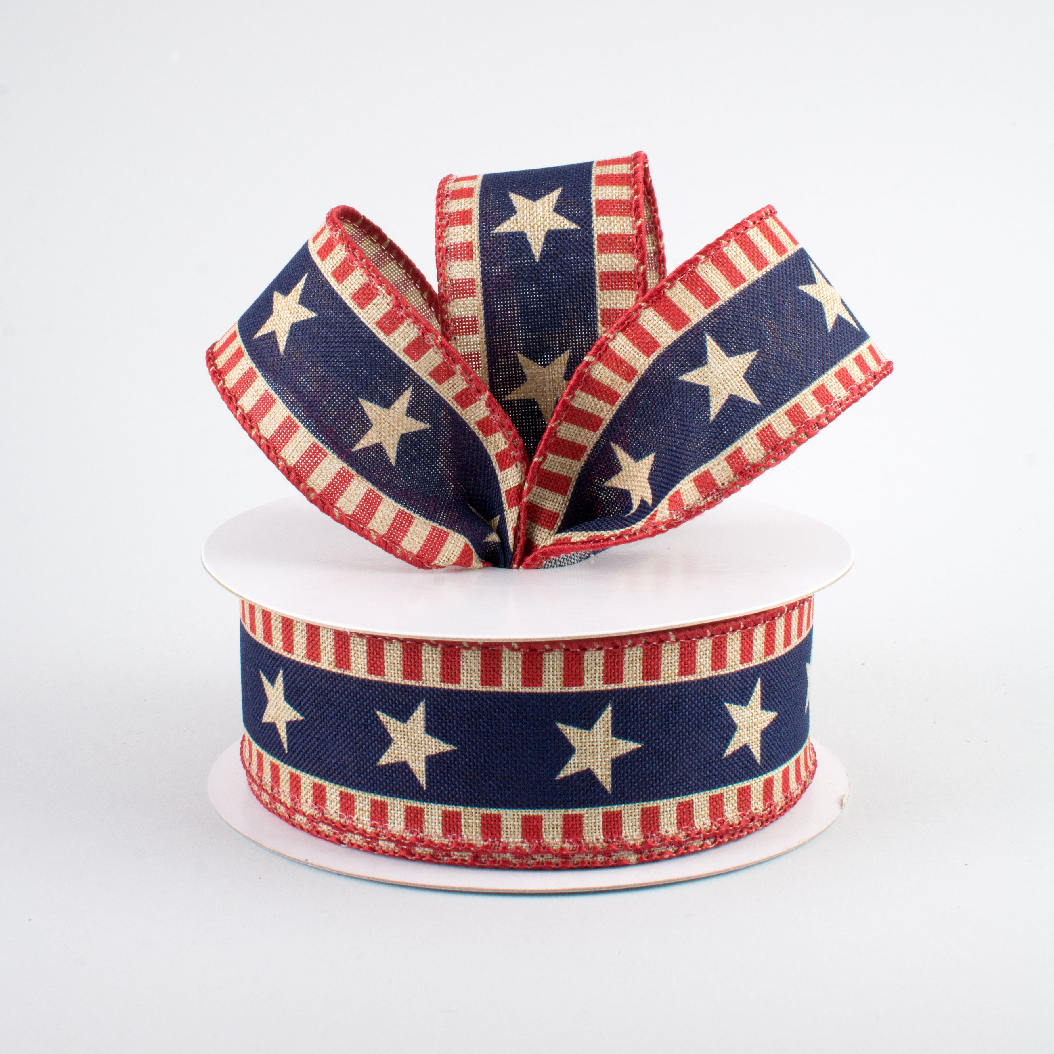 1.5" Bold Star & Stripes Ribbon: Beige (10 Yards) Lifestyle Photo