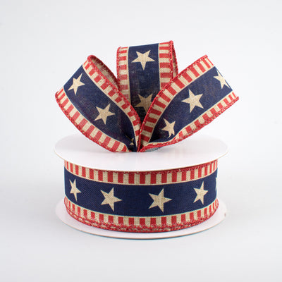 1.5" Bold Star & Stripes Ribbon: Beige (10 Yards) Lifestyle Photo