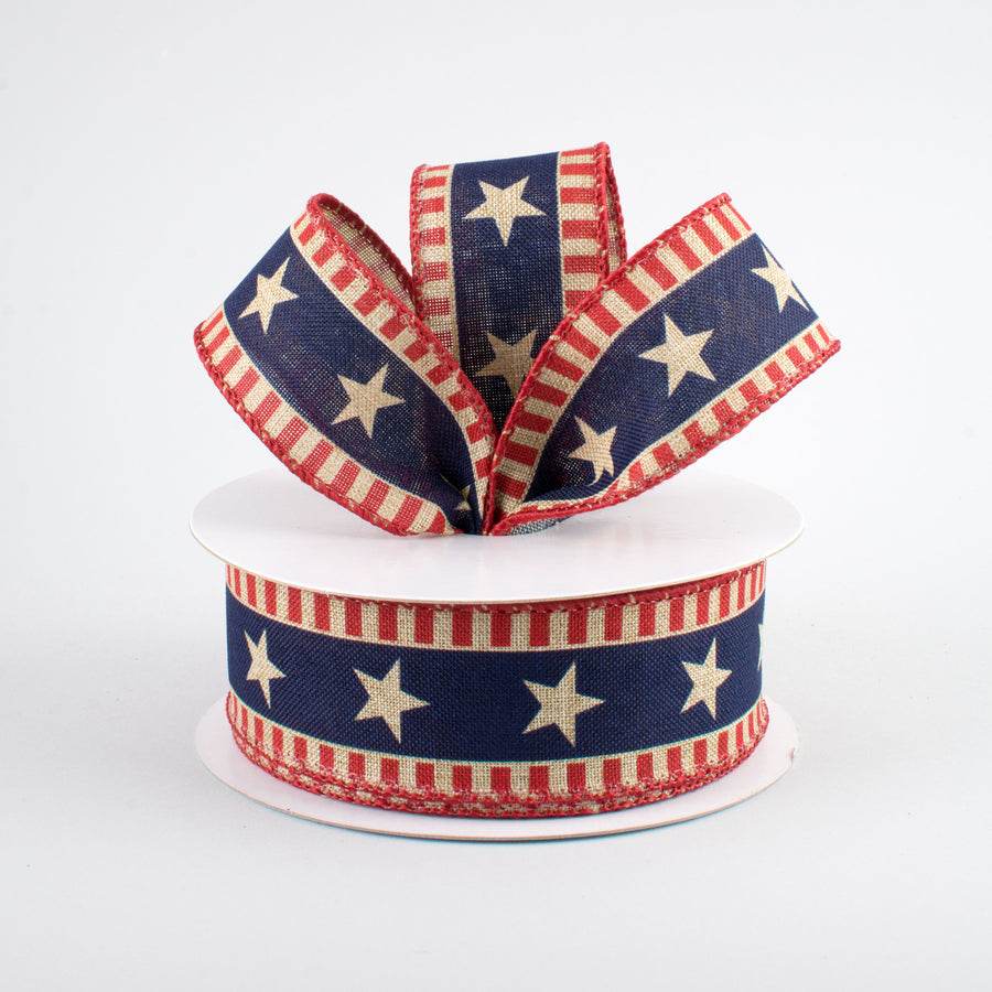 1.5" Bold Star & Stripes Ribbon: Beige (10 Yards) Lifestyle Photo