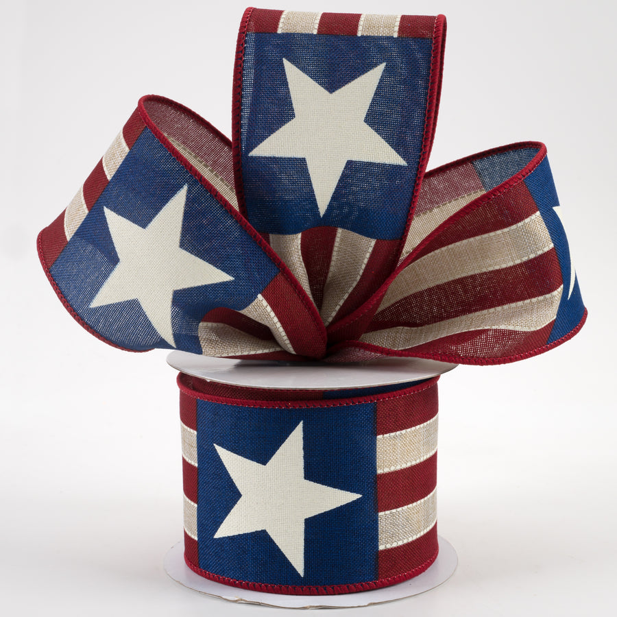 2.5" Bold Star Stripes Ribbon: Light Natural, Dark Red, Navy, Ivory (10 Yards) Lifestyle Photo