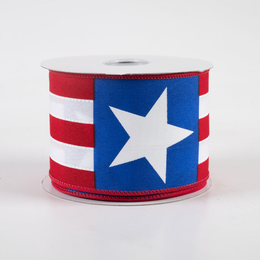 2.5" Bold Star Stripes Ribbon: Red, White, Blue (10 Yards)