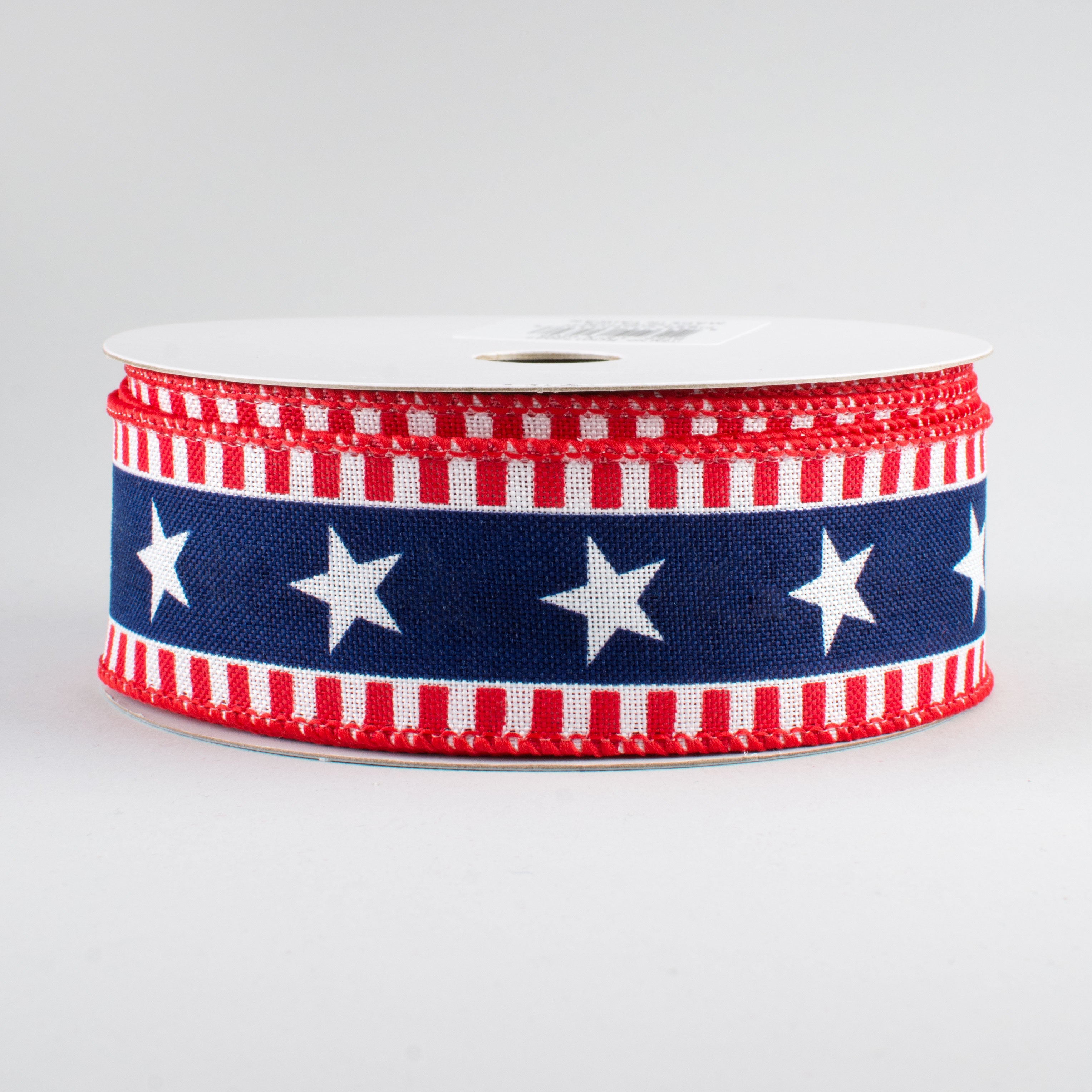 1.5" Bold Star & Stripes Ribbon: White (10 Yards)