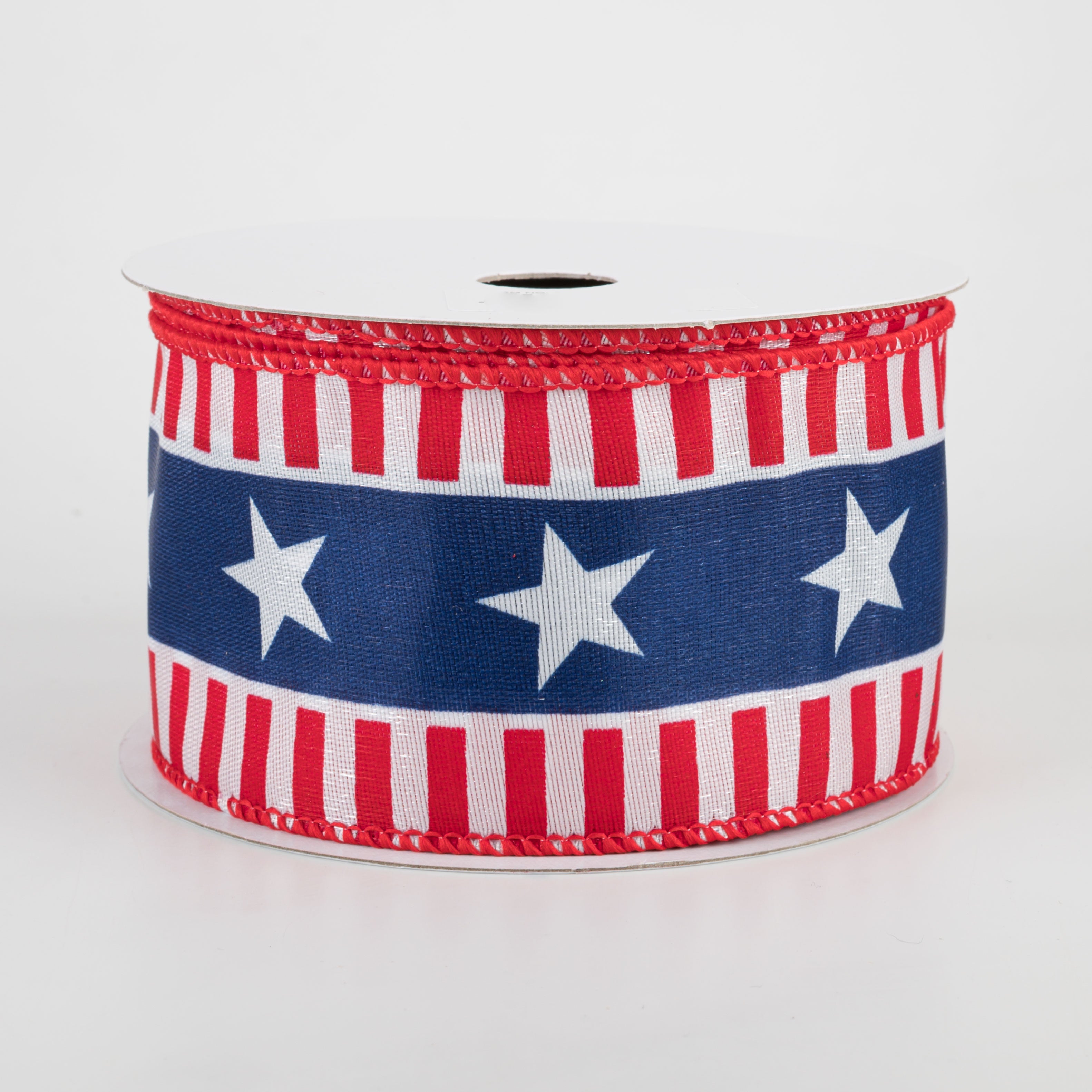 2.5" Bold Star & Stripes Ribbon: White (10 Yards)