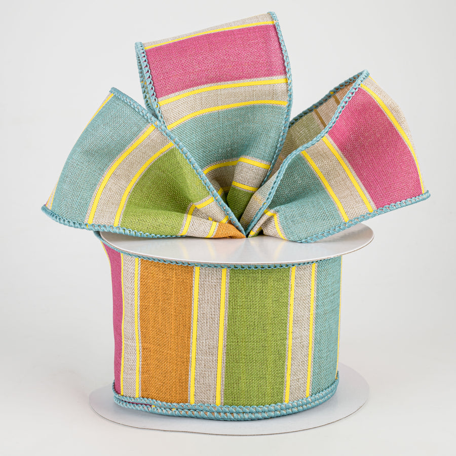 2.5" Bold Stripes Ribbon: Light Natural, Pink, Orange, Green, Yellow (10 Yards) Lifestyle Photo