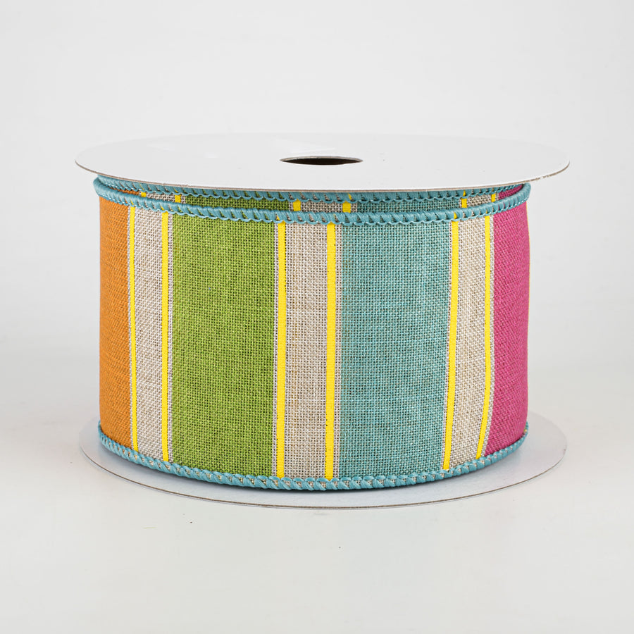 2.5" Bold Stripes Ribbon: Light Natural, Pink, Orange, Green, Yellow (10 Yards)