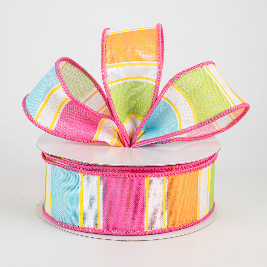 1.5" Bold Stripes Ribbon: White, Pink, Orange, Green, Yellow (10 Yards) Lifestyle Photo