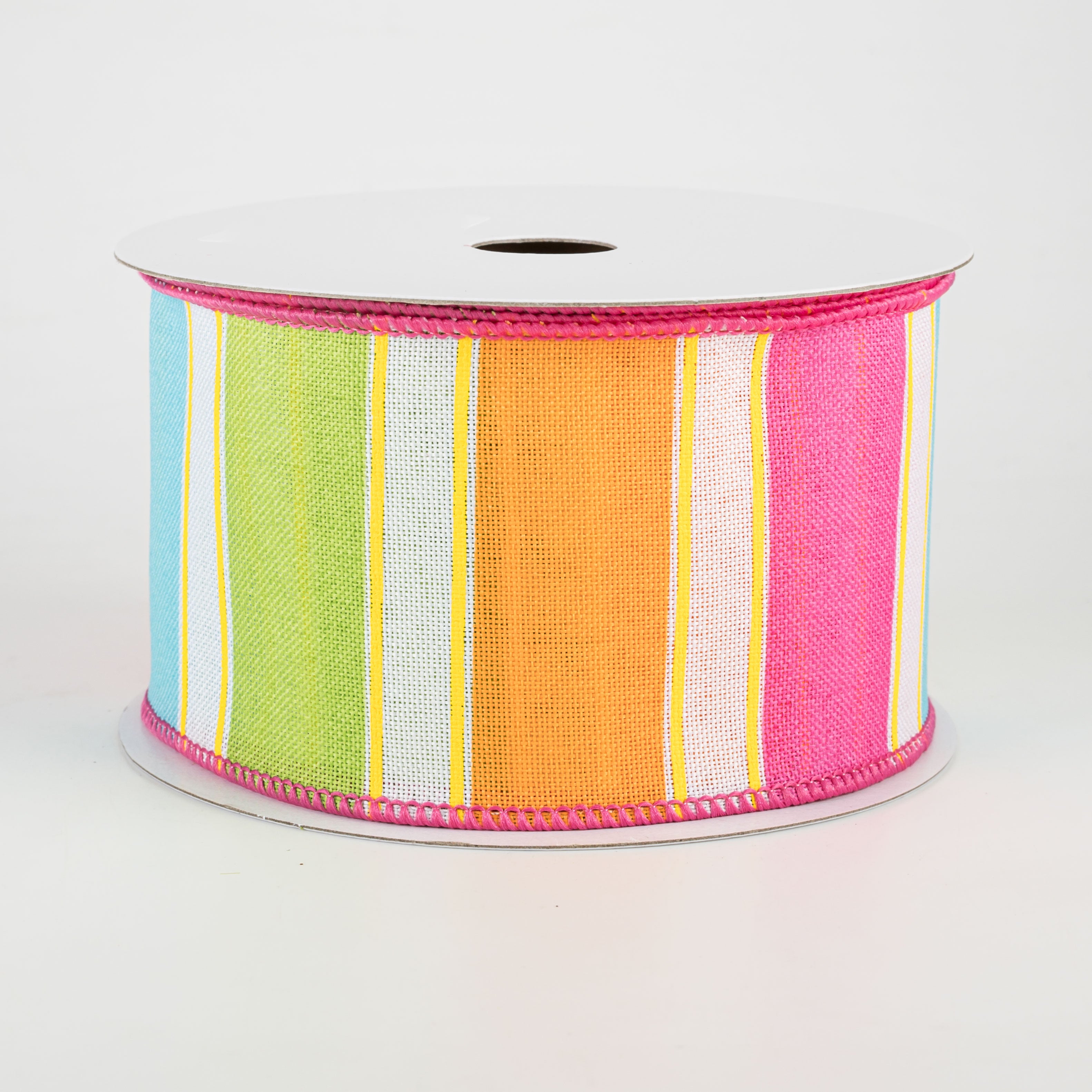 2.5" Bold Stripes Ribbon: White, Pink, Orange, Green, Yellow (10 Yards)