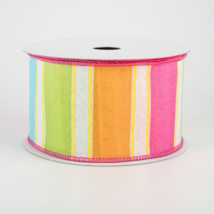 2.5" Bold Stripes Ribbon: White, Pink, Orange, Green, Yellow (10 Yards)