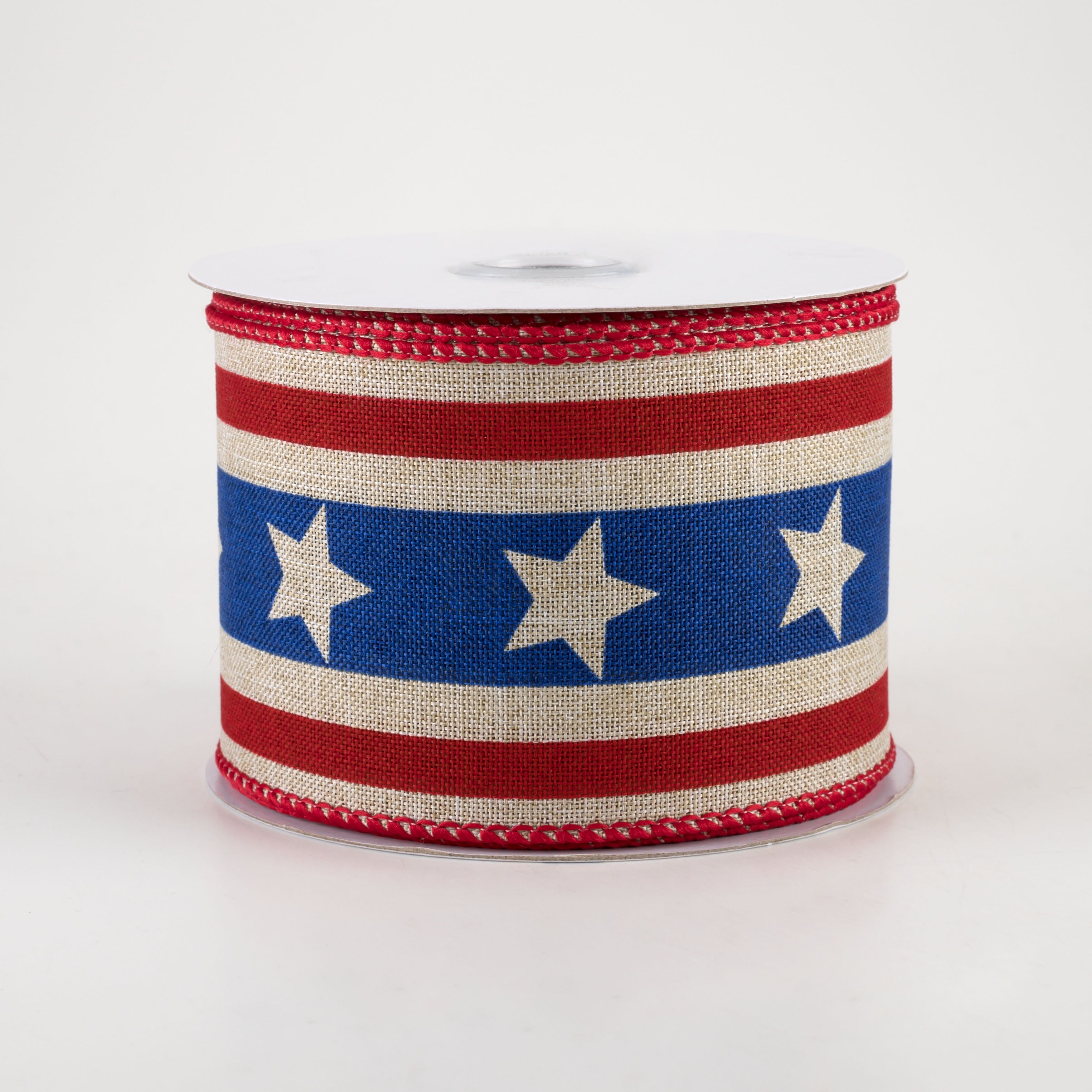 2.5" Bold Stripes & Stars Ribbon: Light Natural (10 Yards)