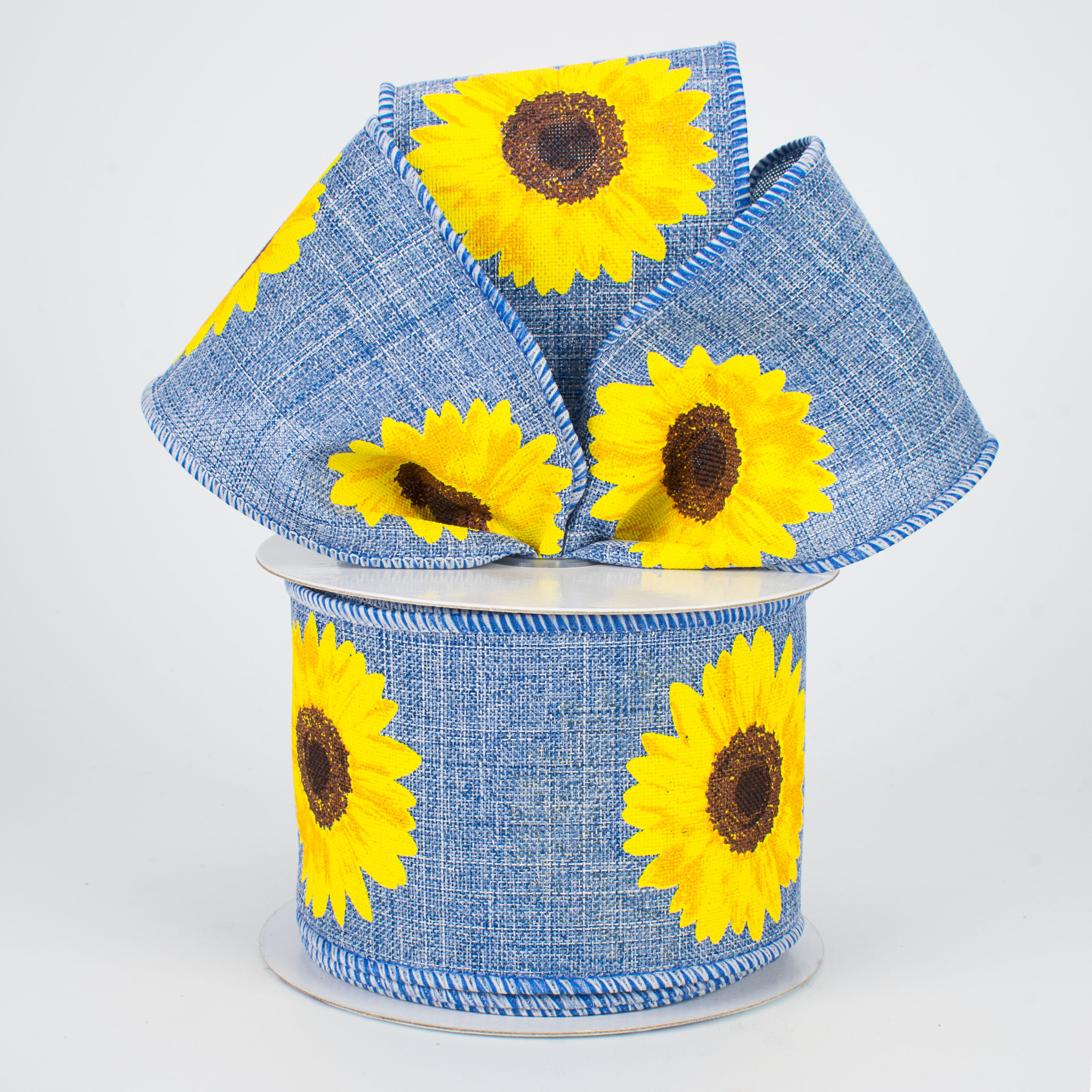 2.5" Bold Sunflower Ribbon: Denim (10 Yards) Lifestyle Photo