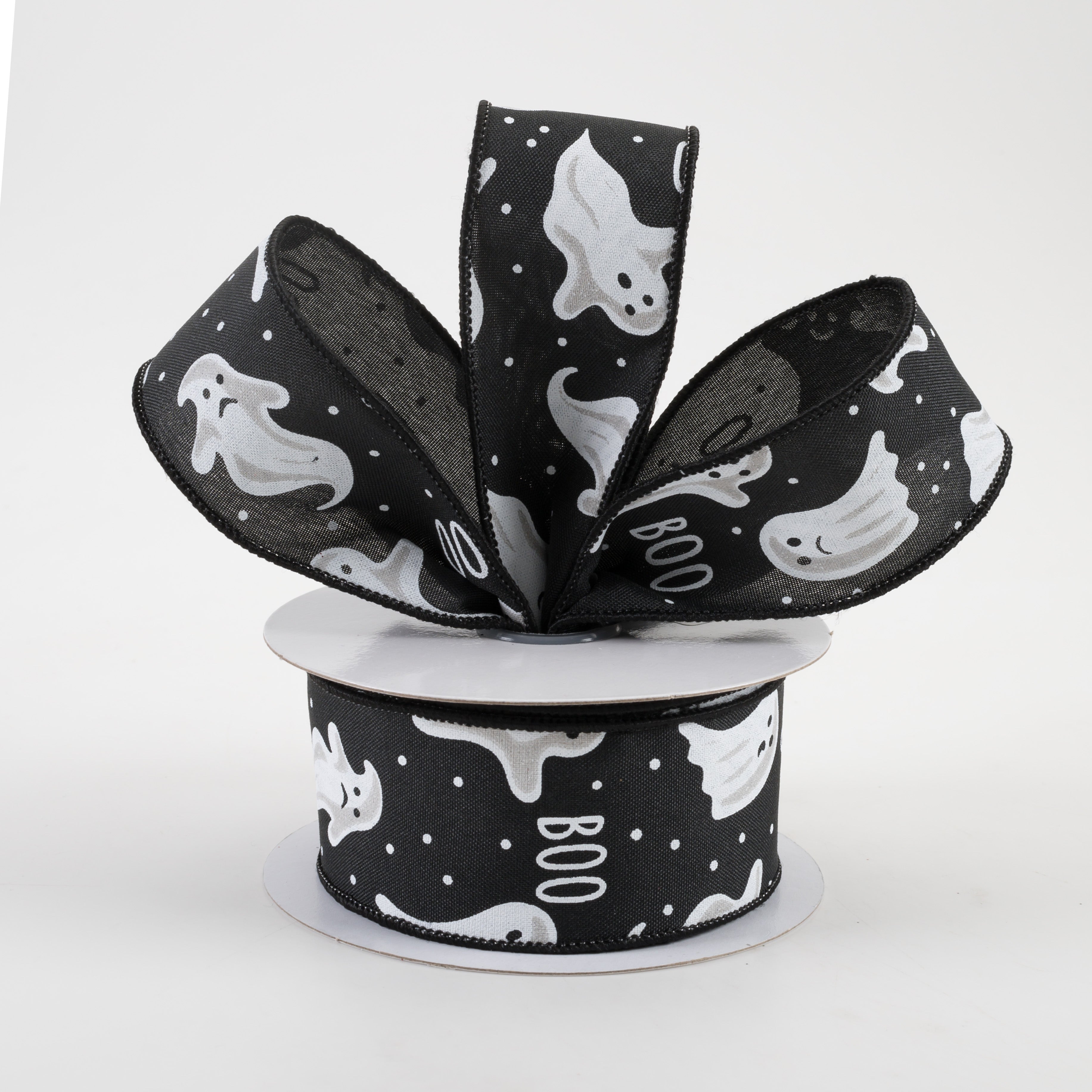 1.5" Boo Ghosts Ribbon: Black (10 Yards) Lifestyle Photo
