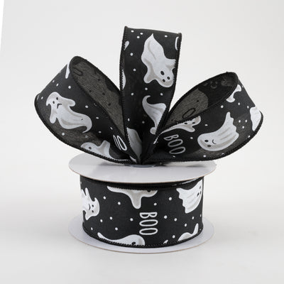 1.5" Boo Ghosts Ribbon: Black (10 Yards) Lifestyle Photo